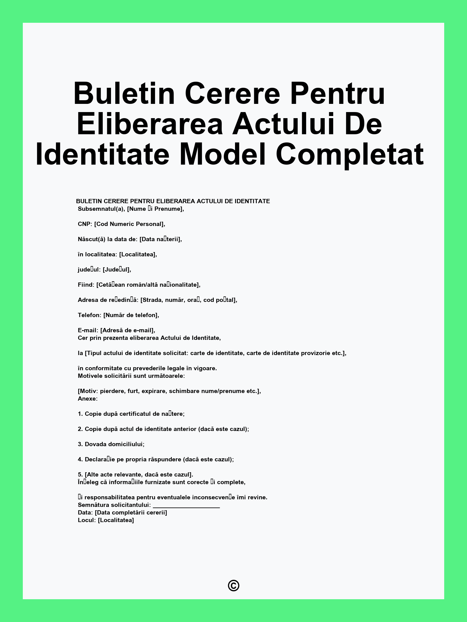 Buletin Cerere Pentru Eliberarea Actului De Identitate Model Completat