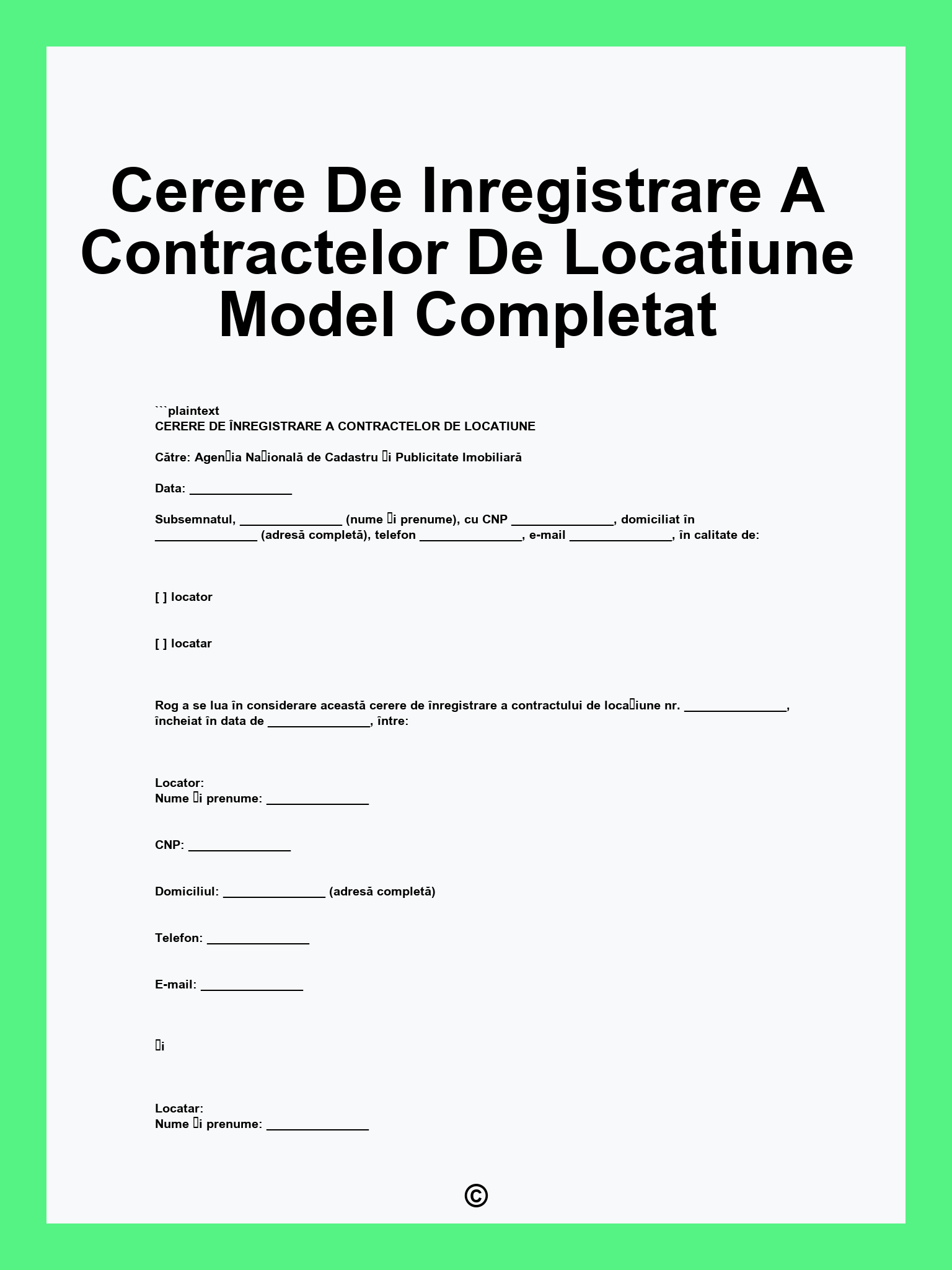 Cerere De Inregistrare A Contractelor De Locatiune Model Completat