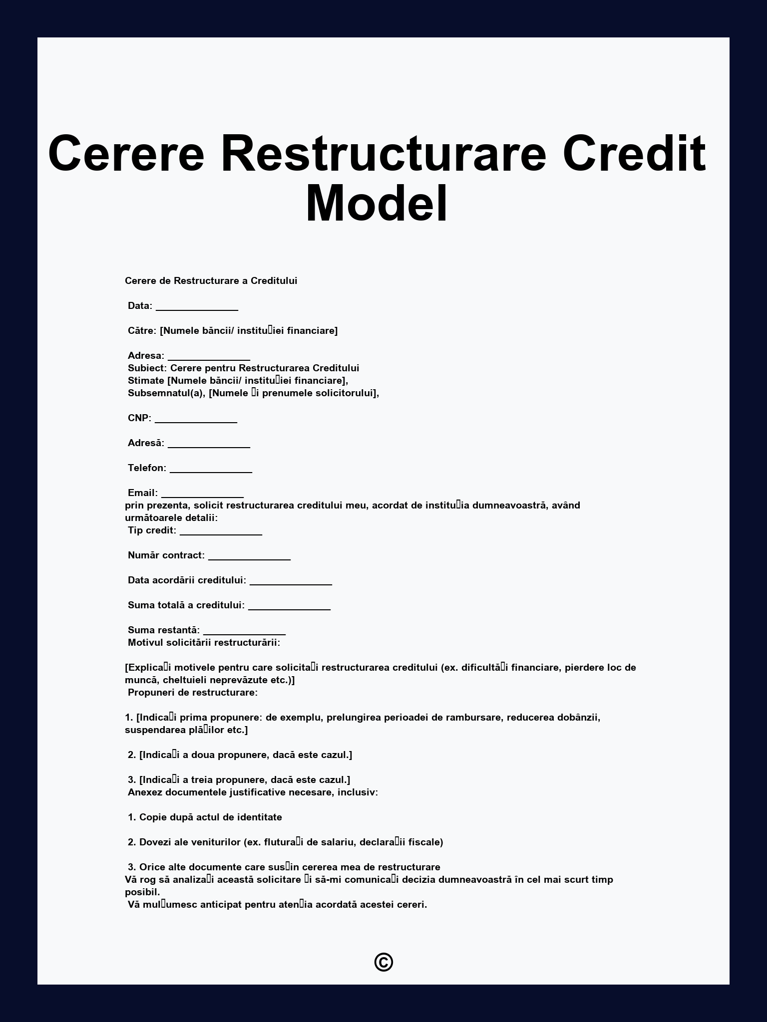 Cerere Restructurare Credit Model