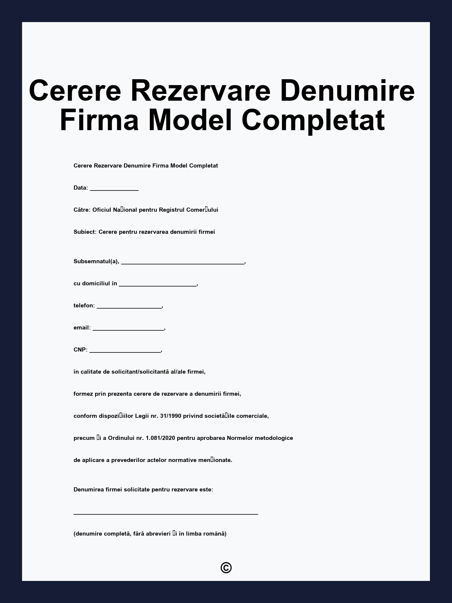 Cerere Rezervare Denumire Firma Model Completat
