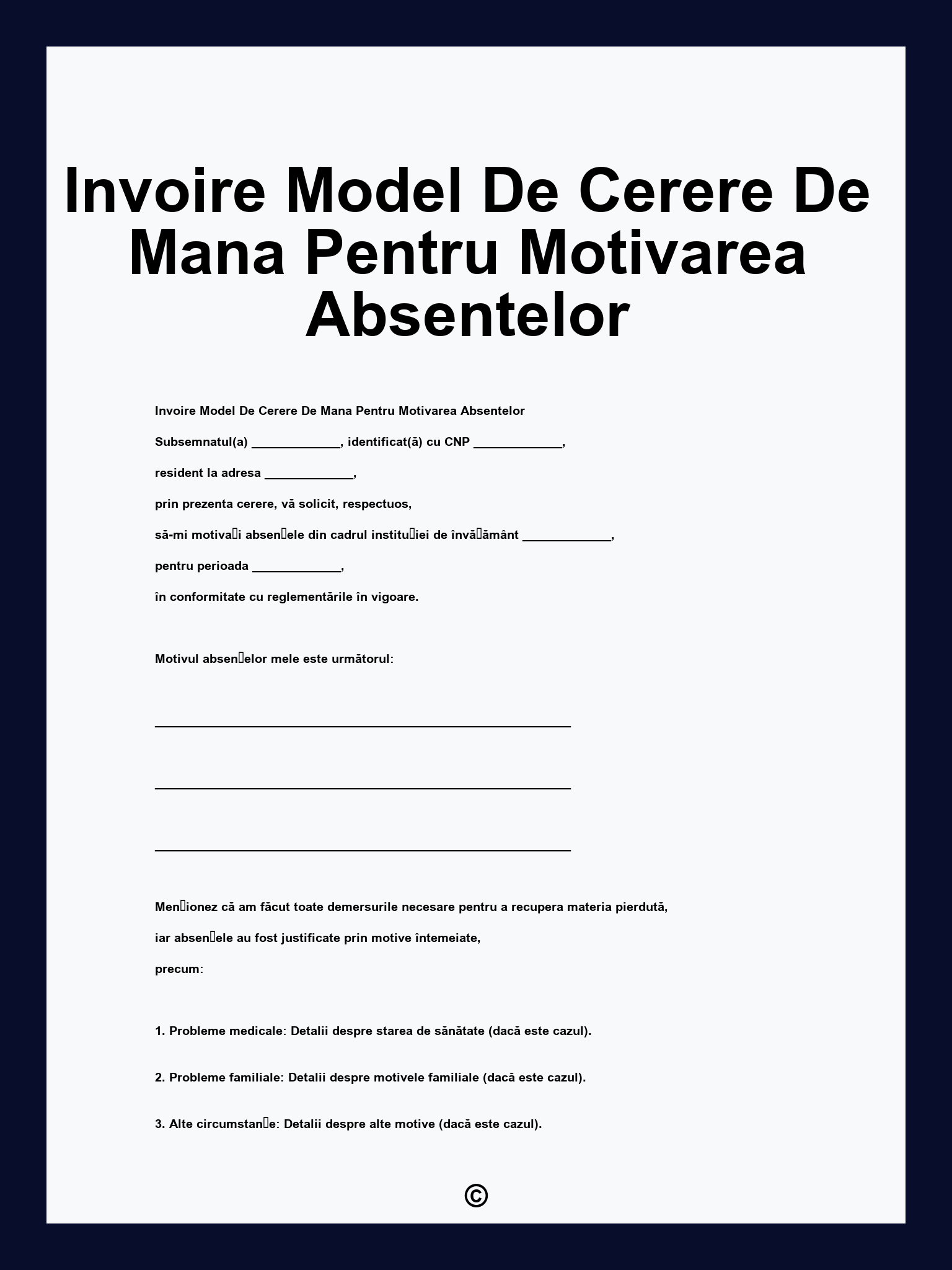 Invoire Model De Cerere De Mana Pentru Motivarea Absentelor