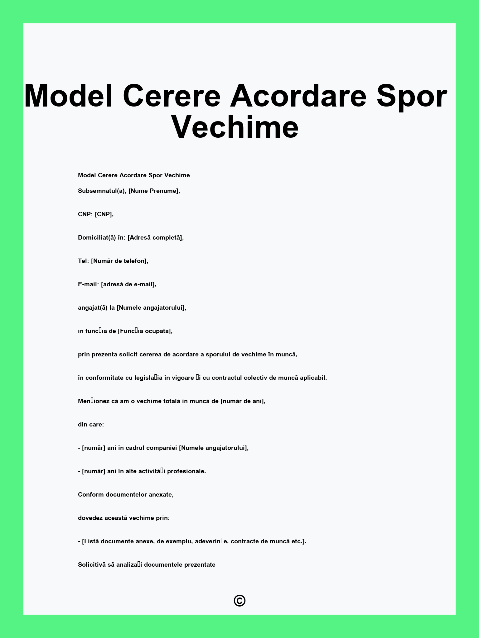 Model Cerere Acordare Spor Vechime