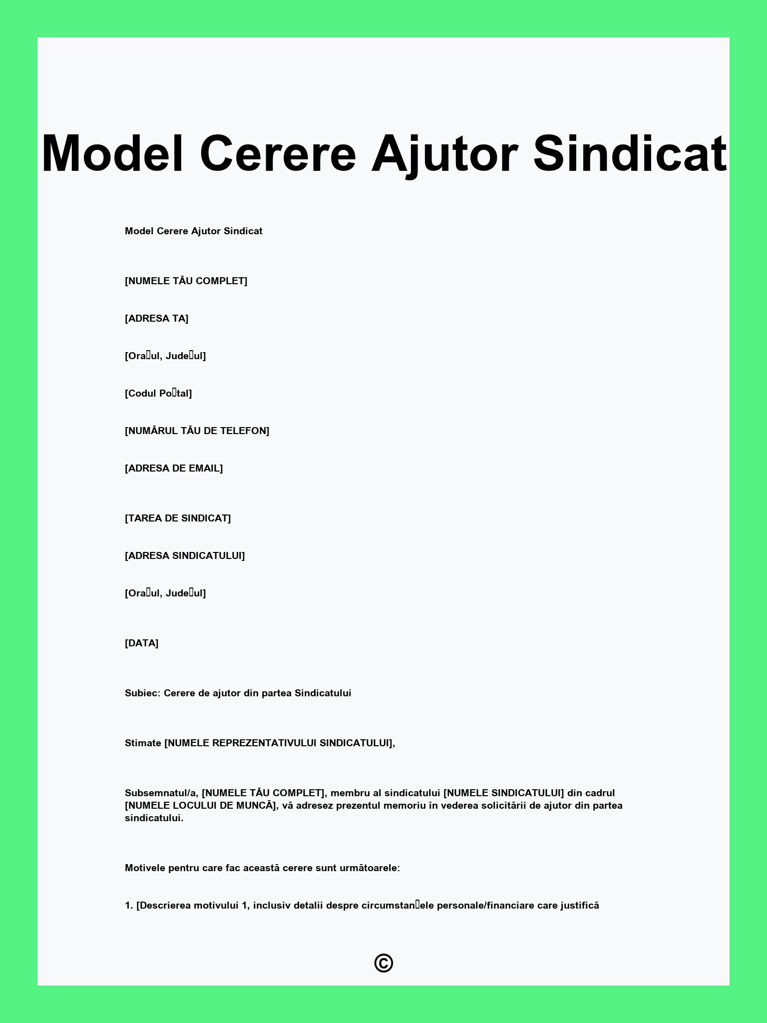 Model Cerere Ajutor Sindicat