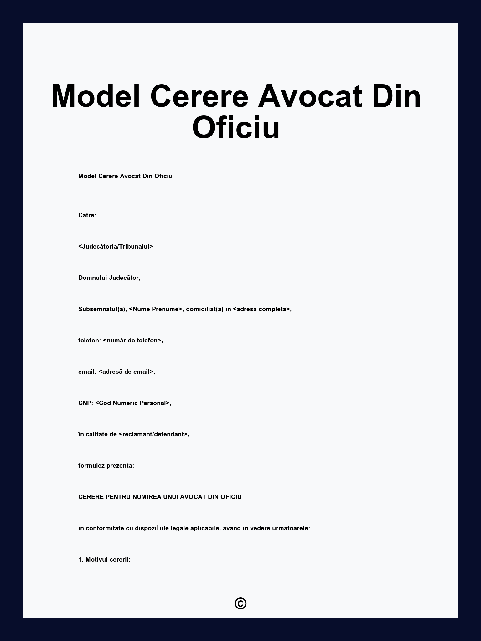 Model Cerere Avocat Din Oficiu