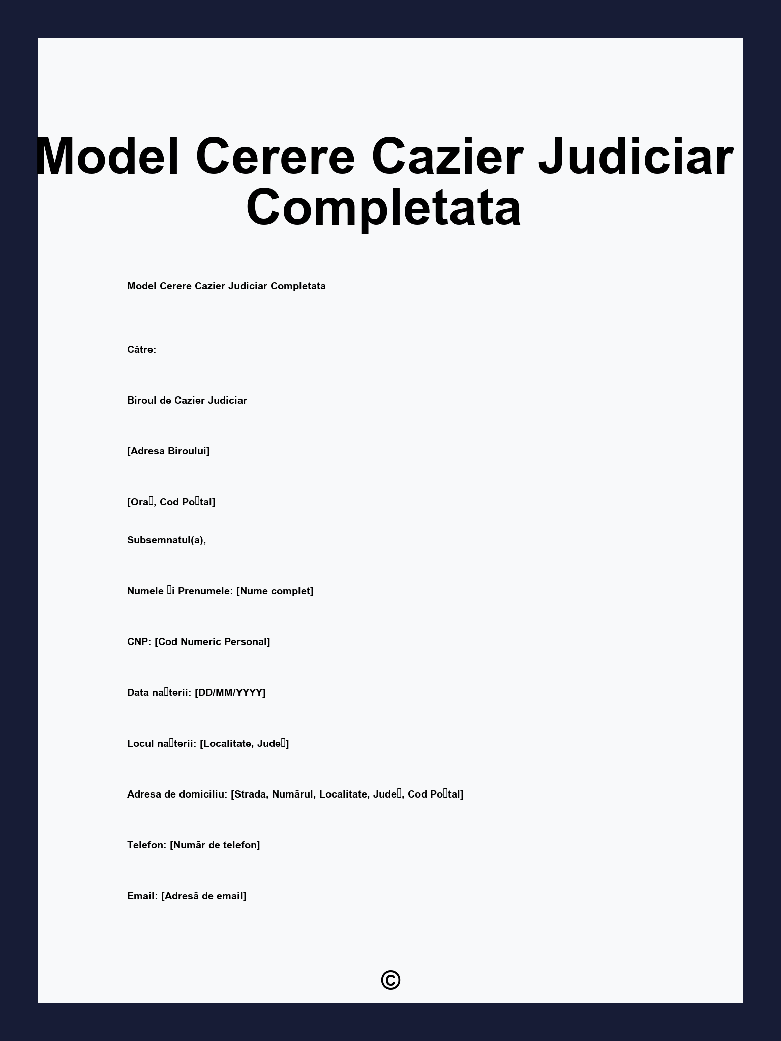 Model Cerere Cazier Judiciar Completata
