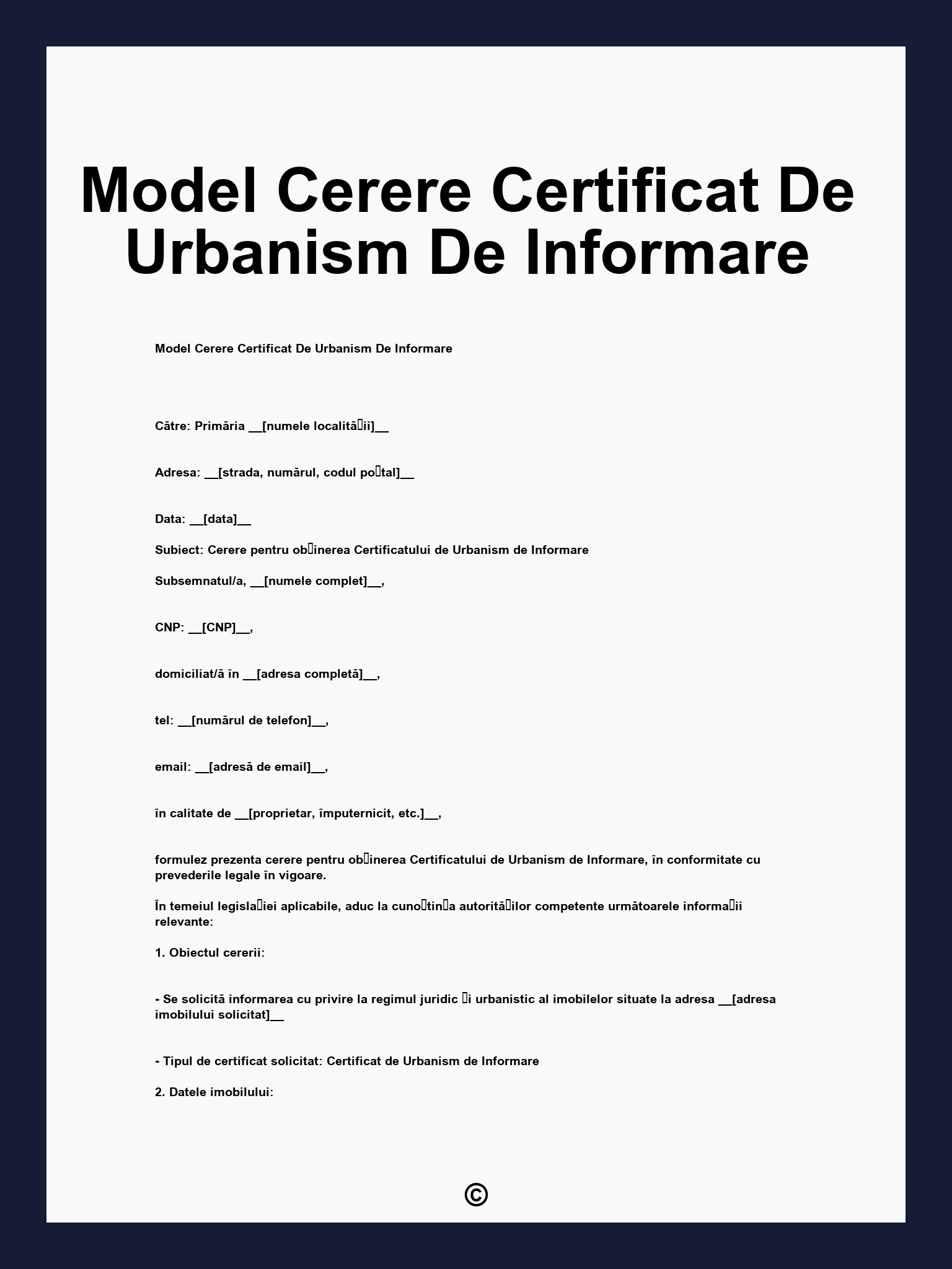 Model Cerere Certificat De Urbanism De Informare