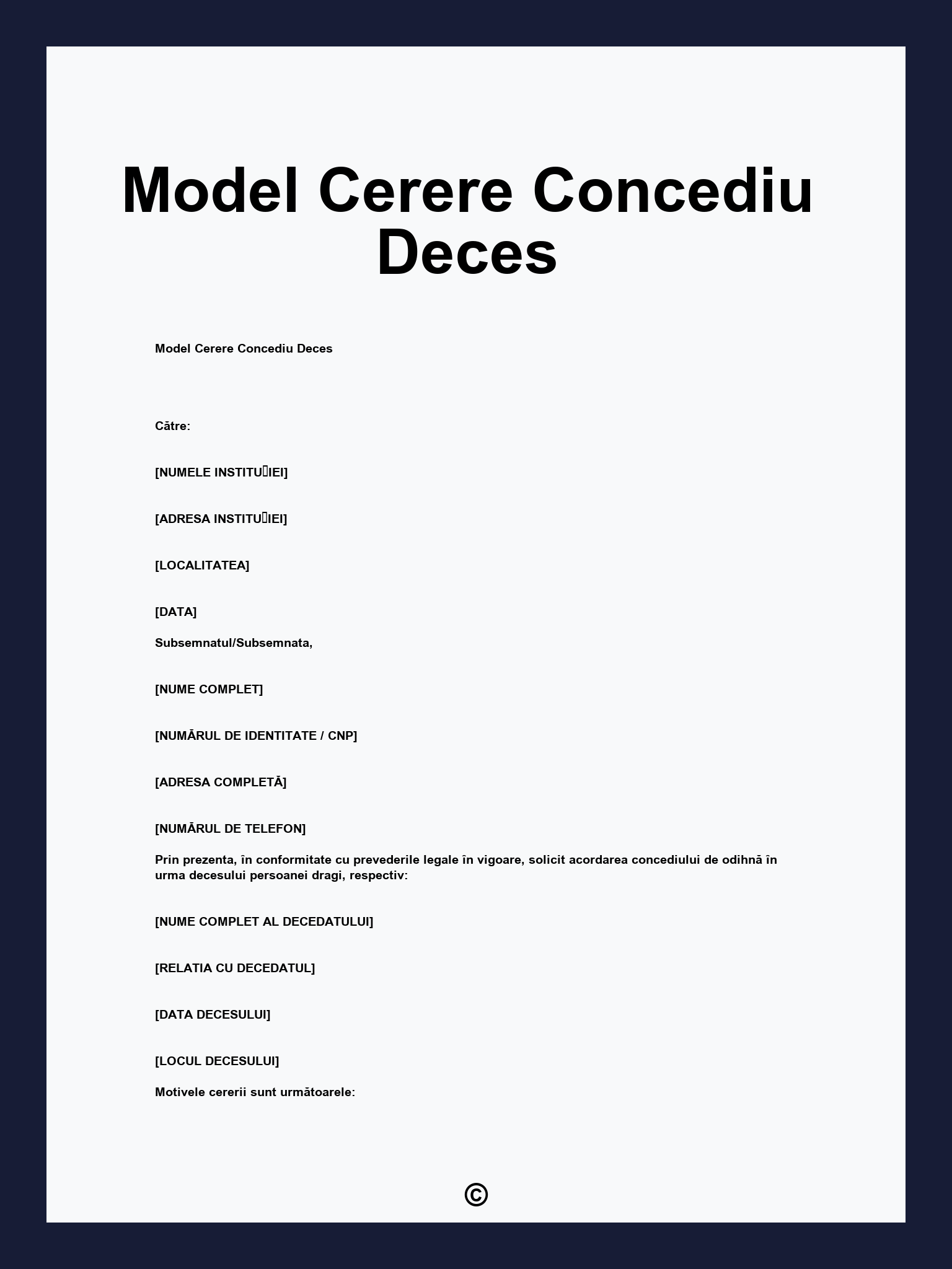 Model Cerere Concediu Deces