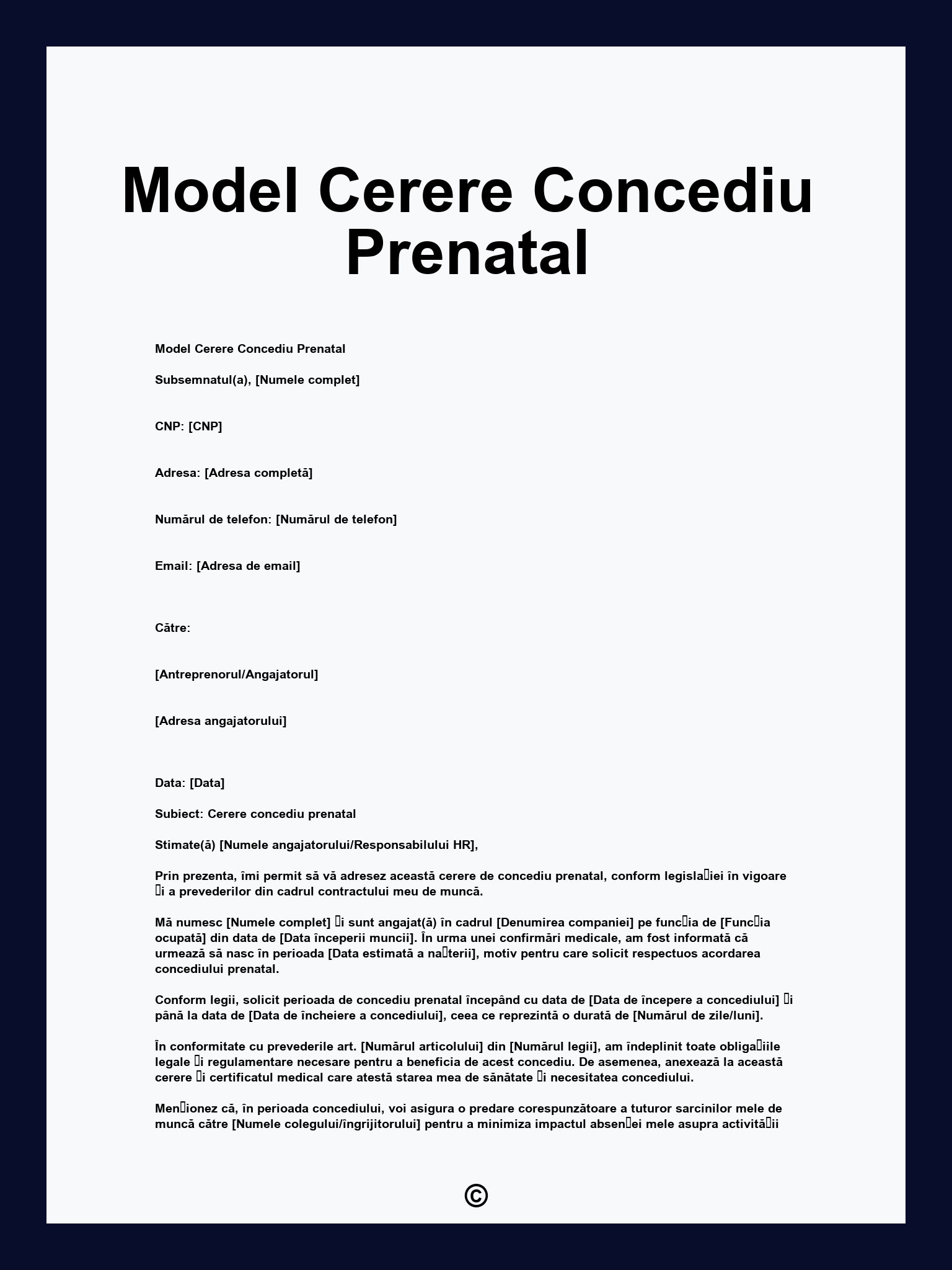 Model Cerere Concediu Prenatal