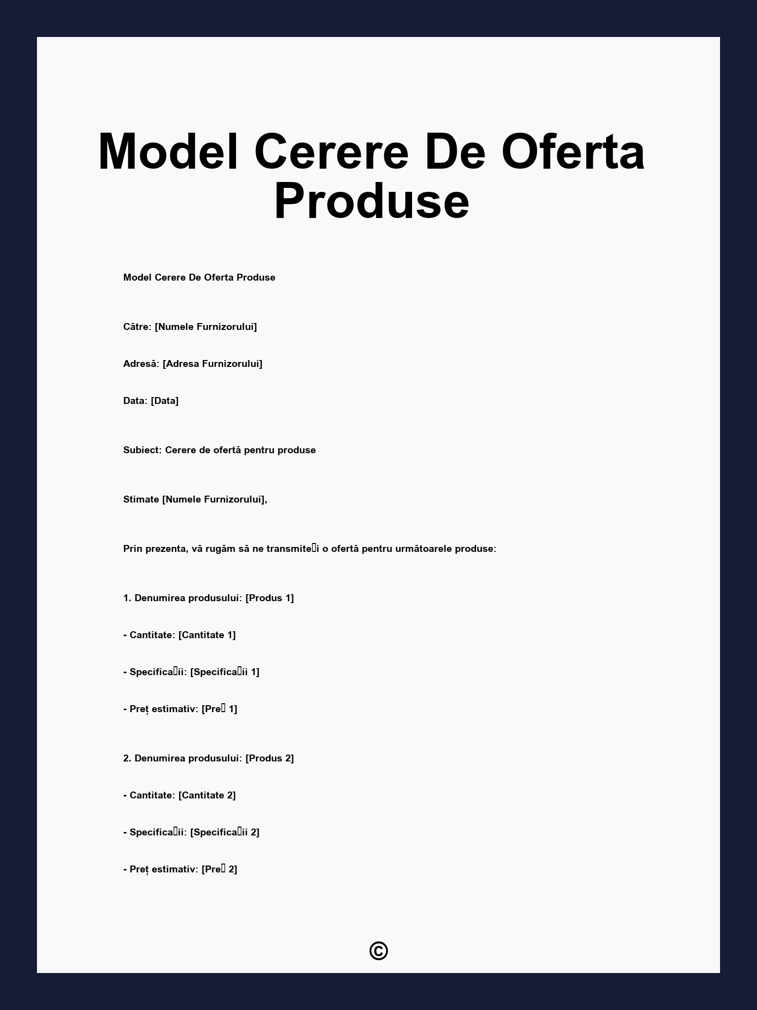 Model Cerere De Oferta Produse