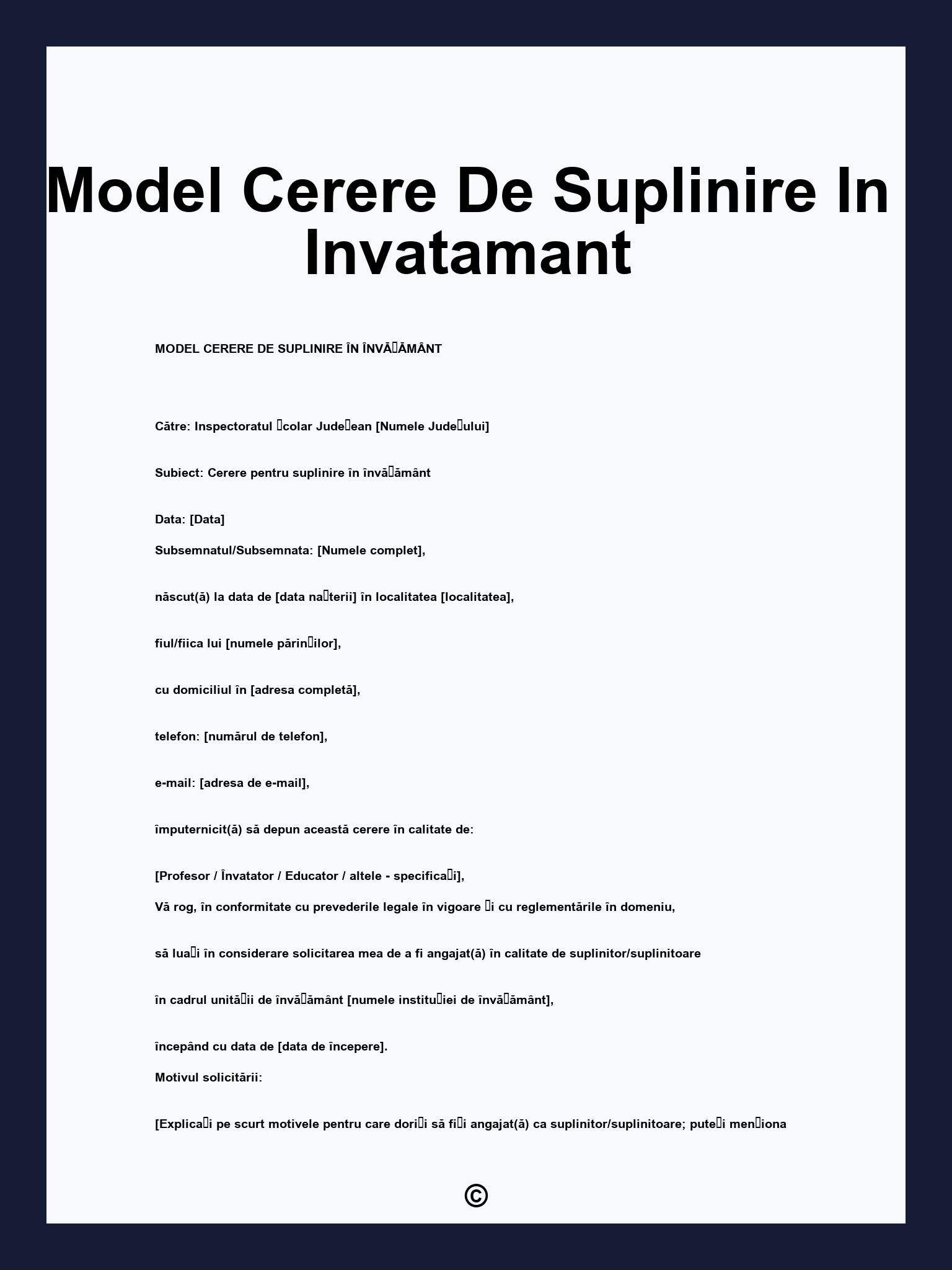 Model Cerere De Suplinire In Invatamant