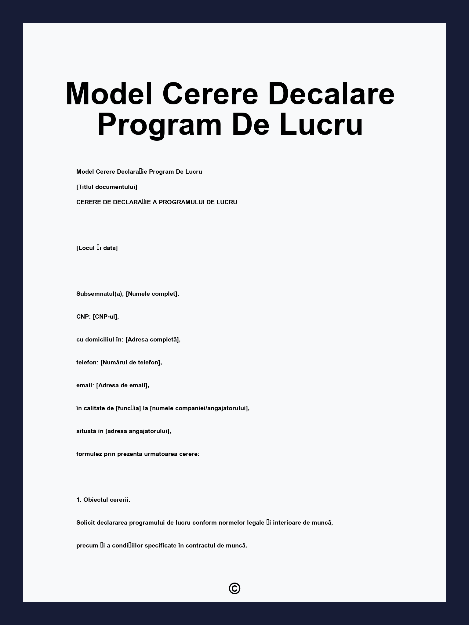 Model Cerere Decalare Program De Lucru