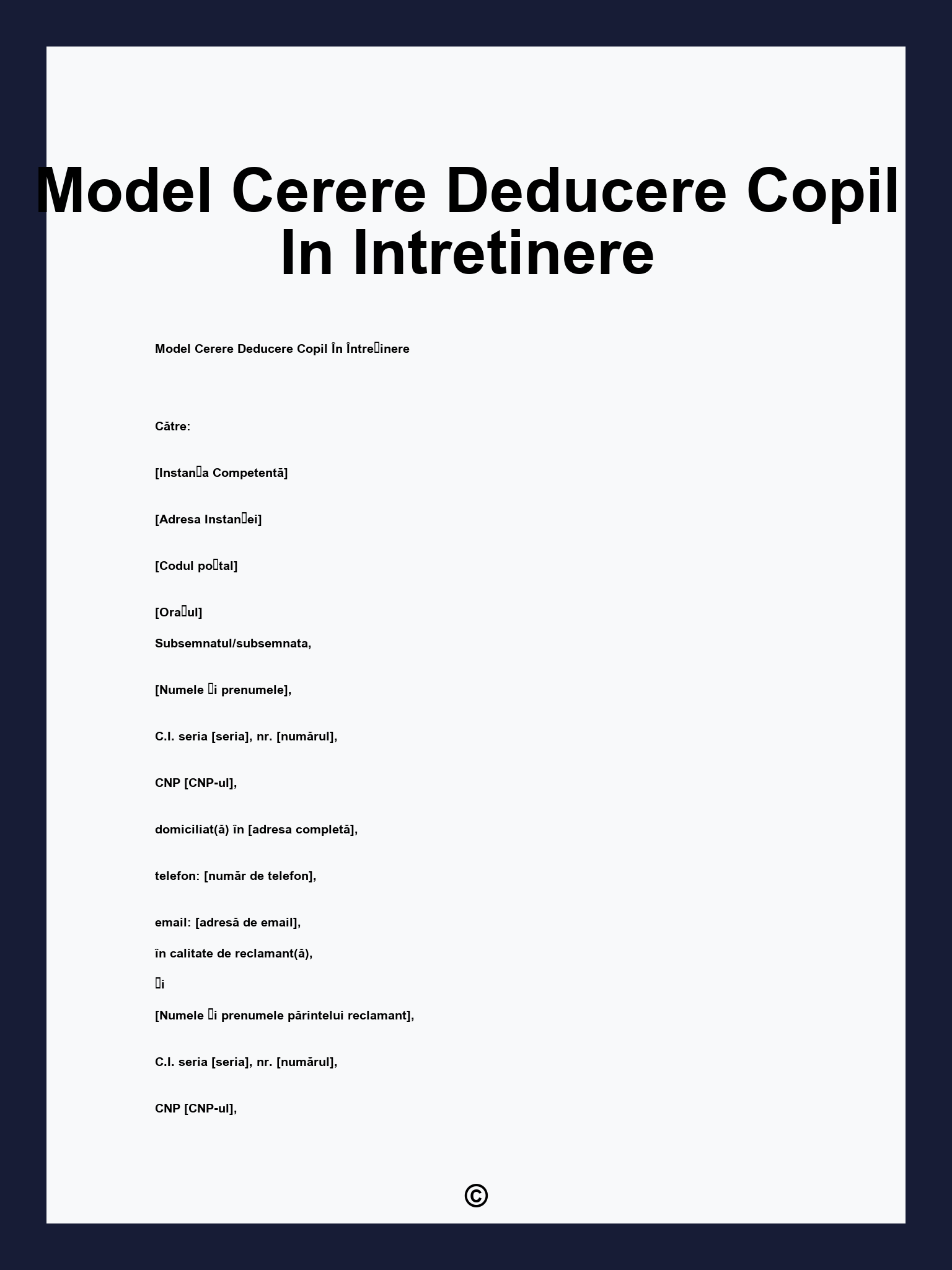 Model Cerere Deducere Copil In Intretinere