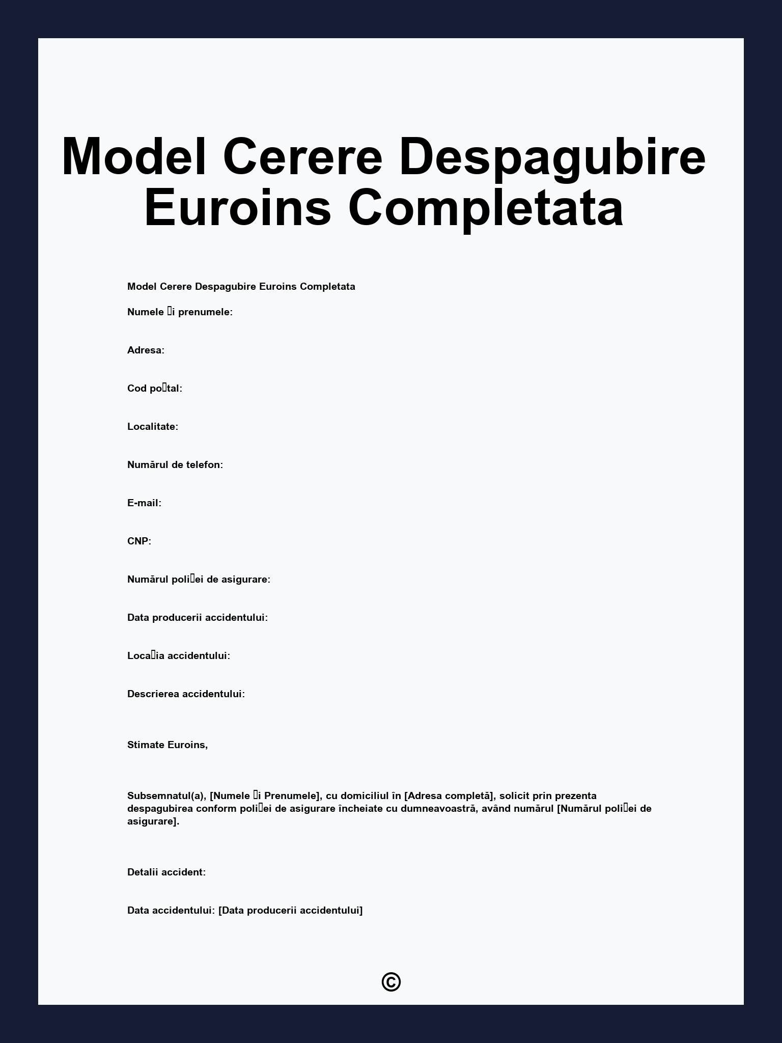 Model Cerere Despagubire Euroins Completata