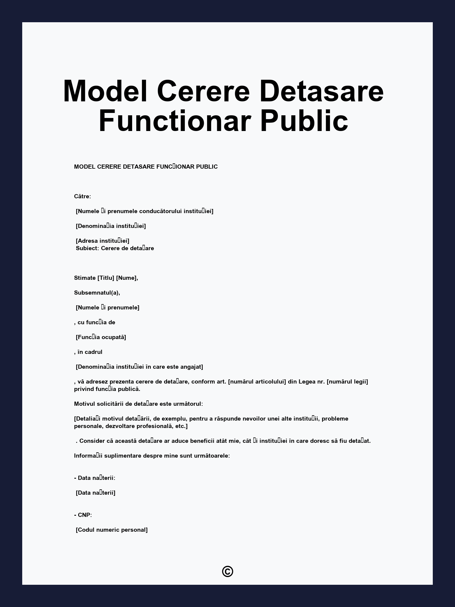Model Cerere Detasare Functionar Public