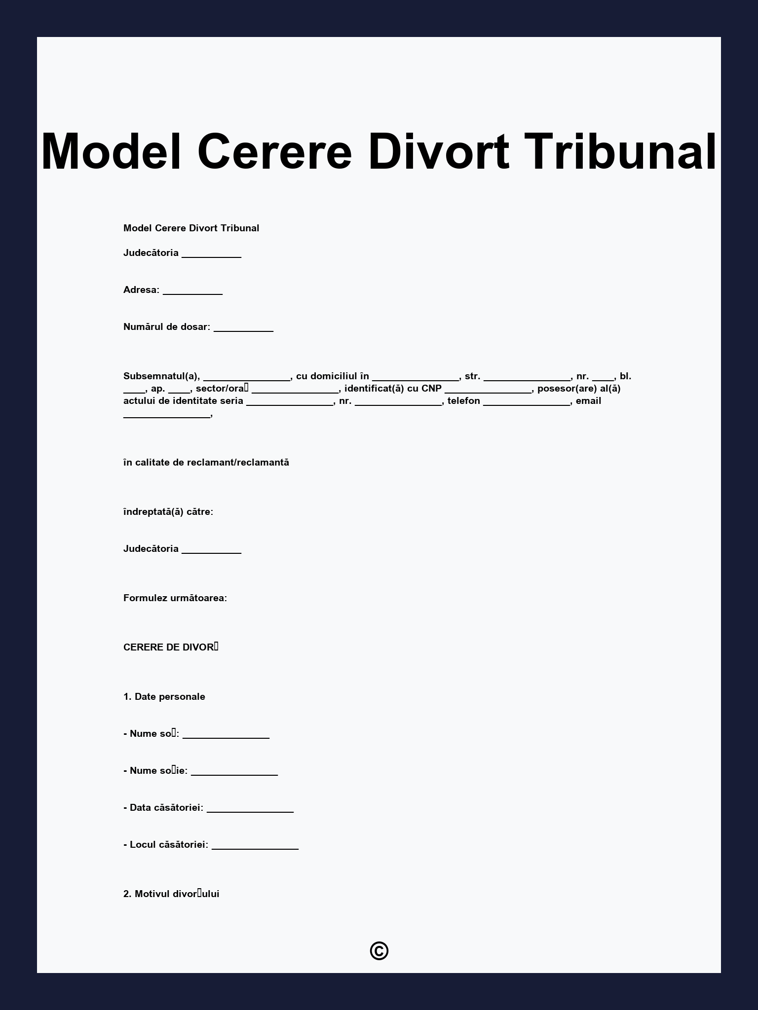 Model Cerere Divort Tribunal