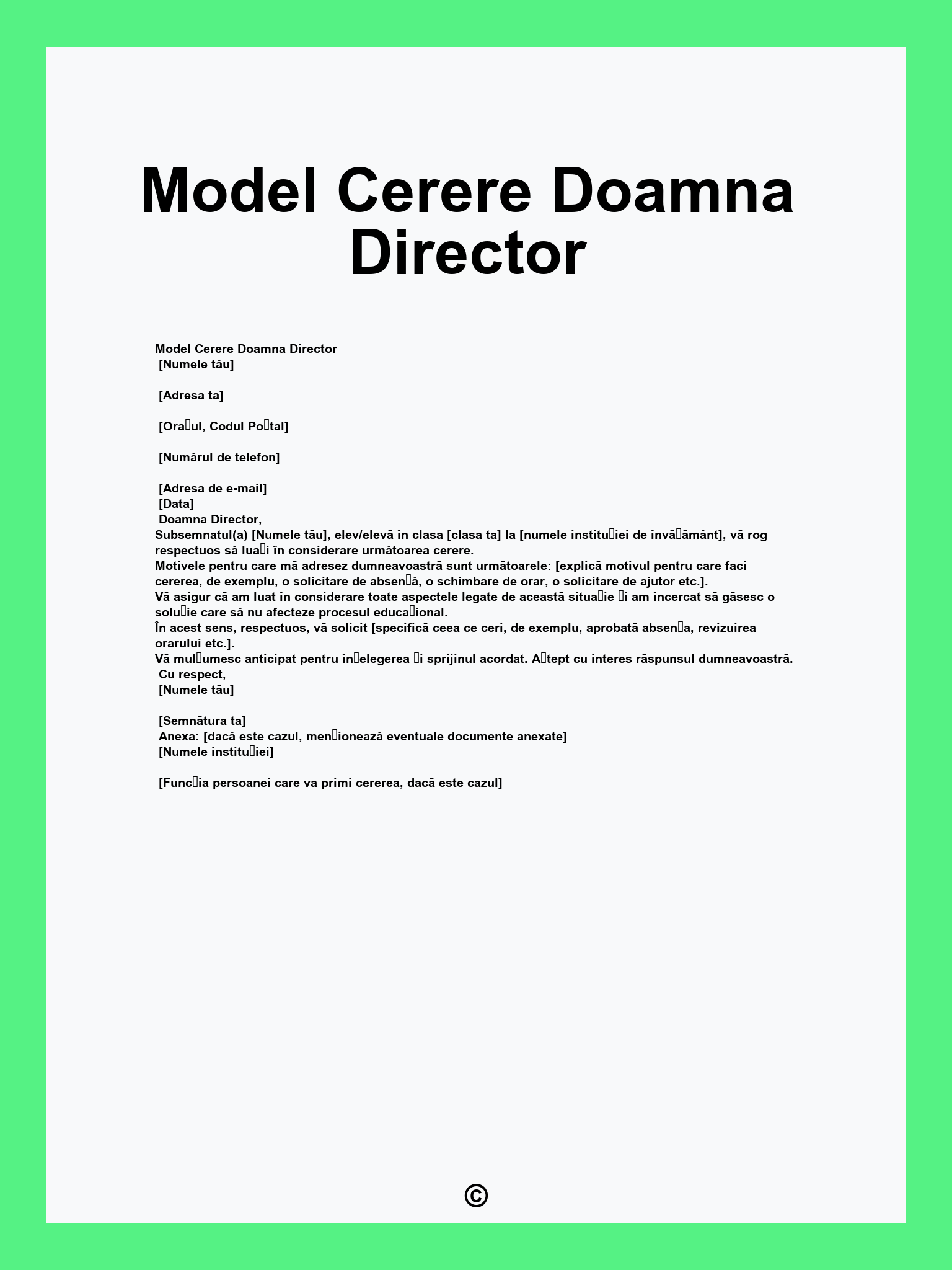 Model Cerere Doamna Director