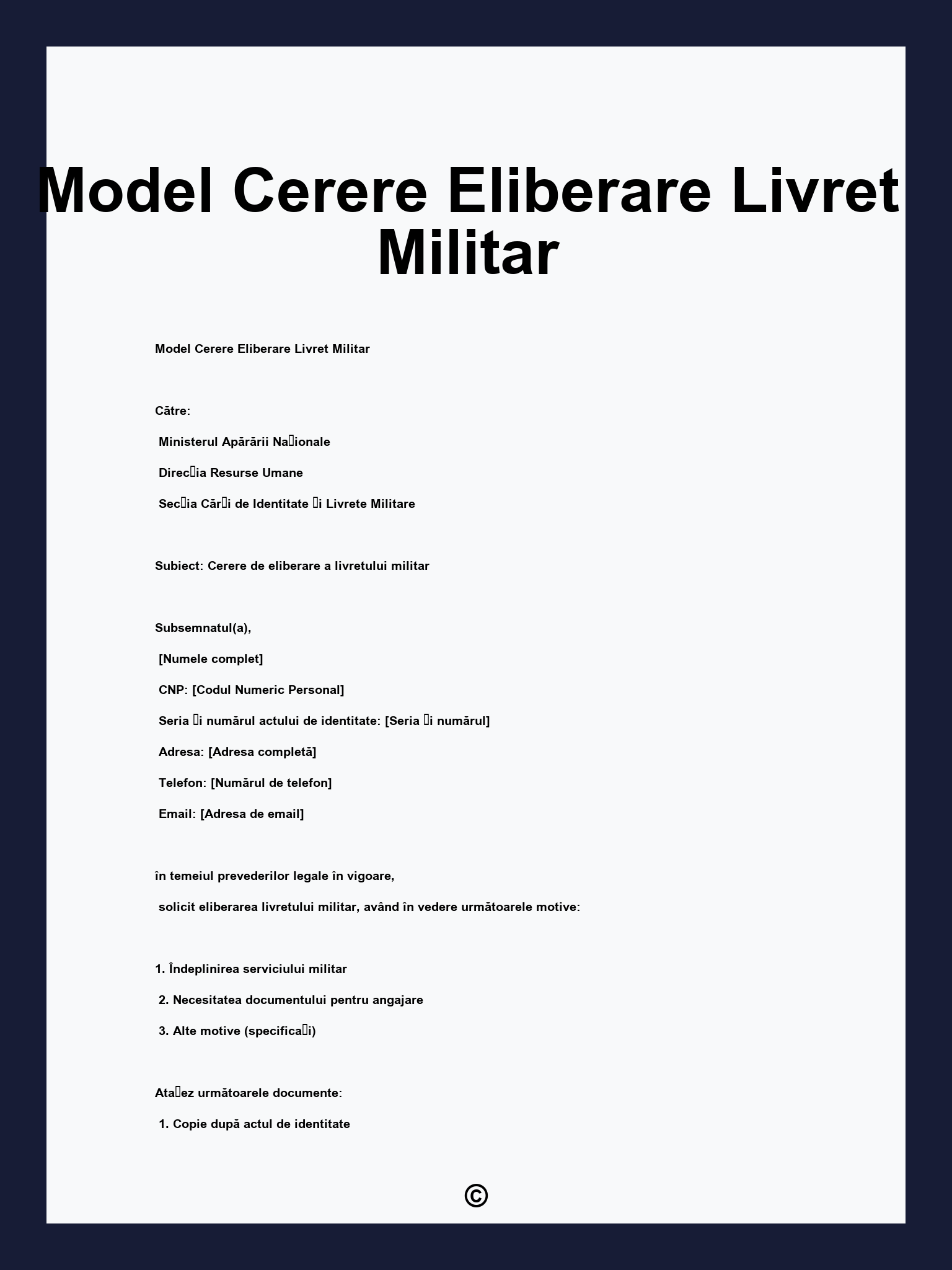 Model Cerere Eliberare Livret Militar