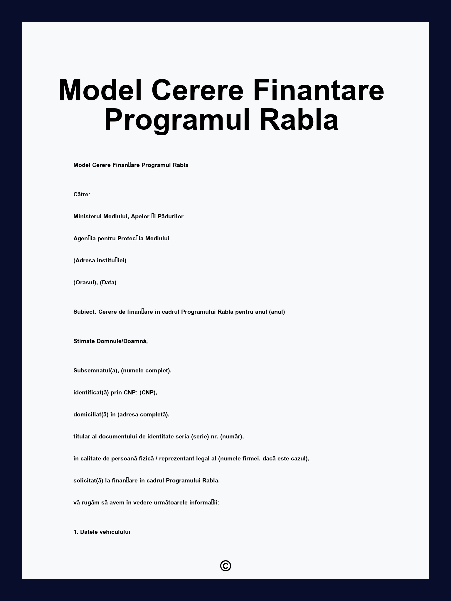 Model Cerere Finantare Programul Rabla