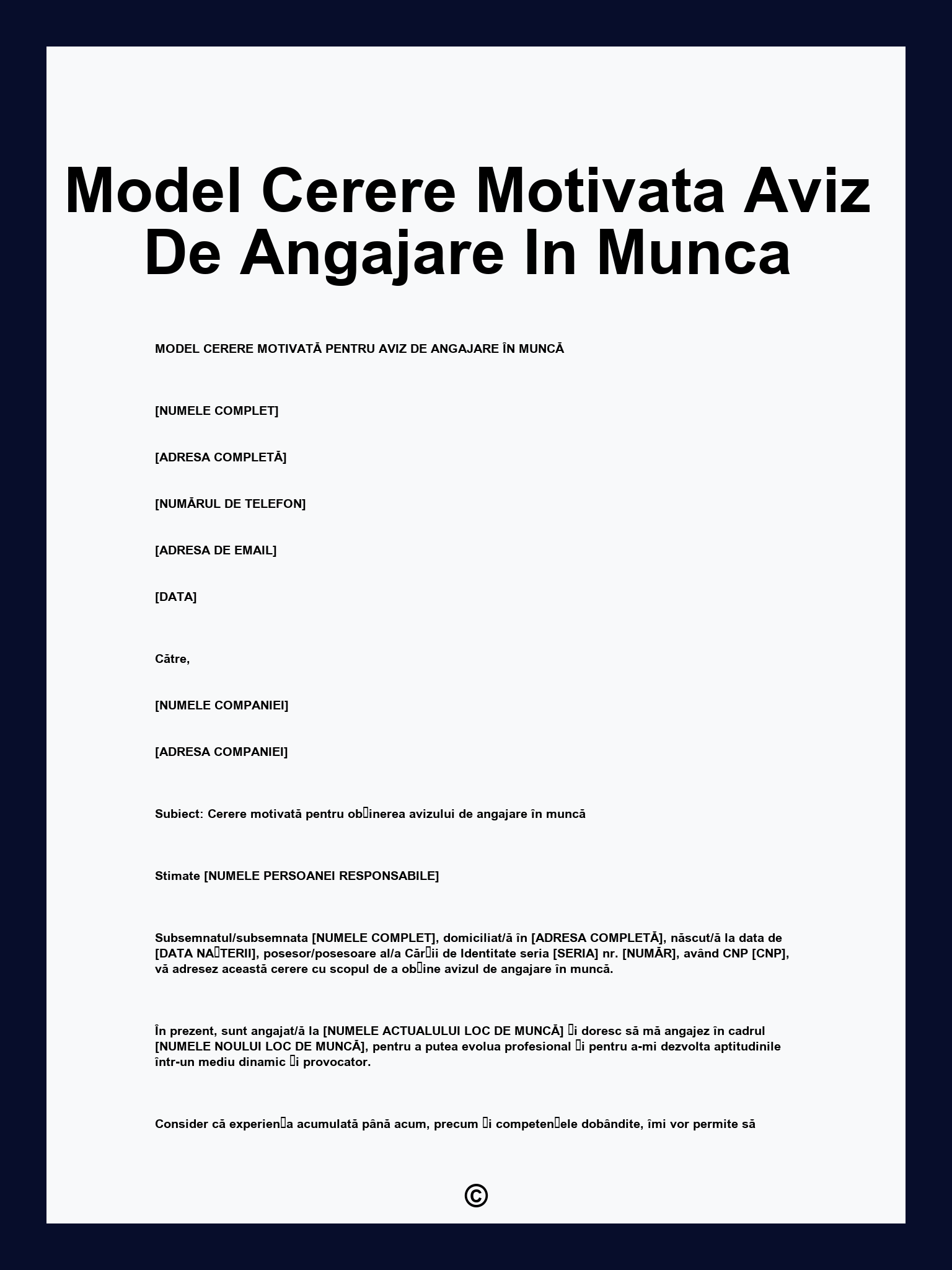 Model Cerere Motivata Aviz De Angajare In Munca