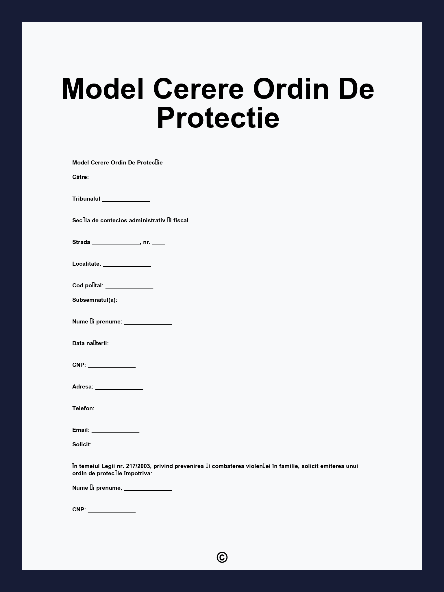 Model Cerere Ordin De Protectie