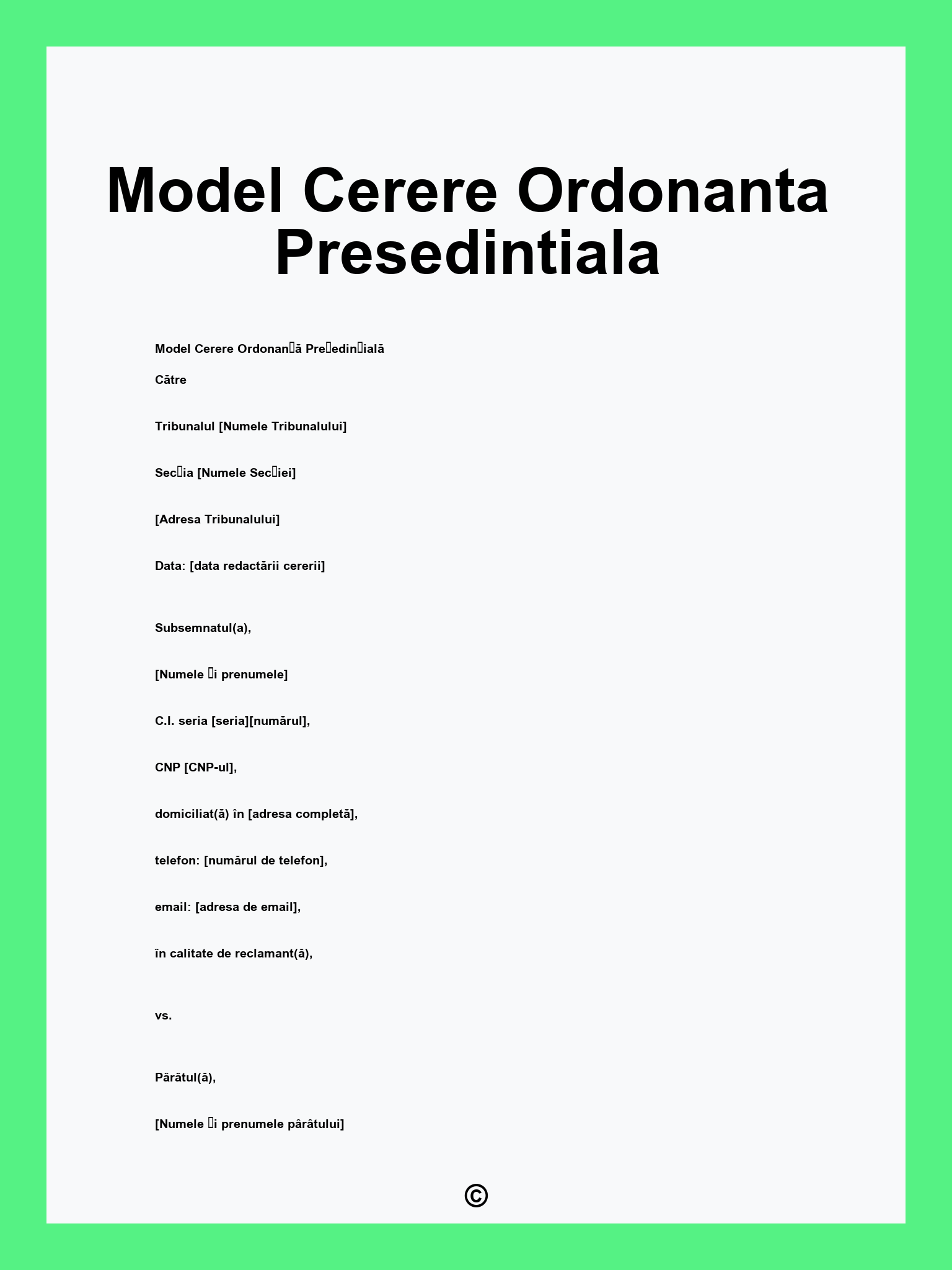 Model Cerere Ordonanta Presedintiala
