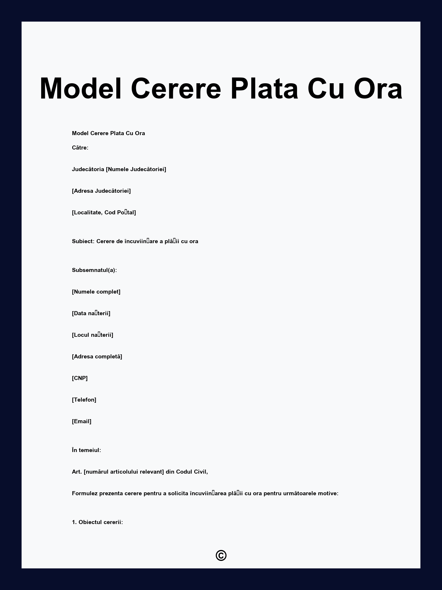 Model Cerere Plata Cu Ora