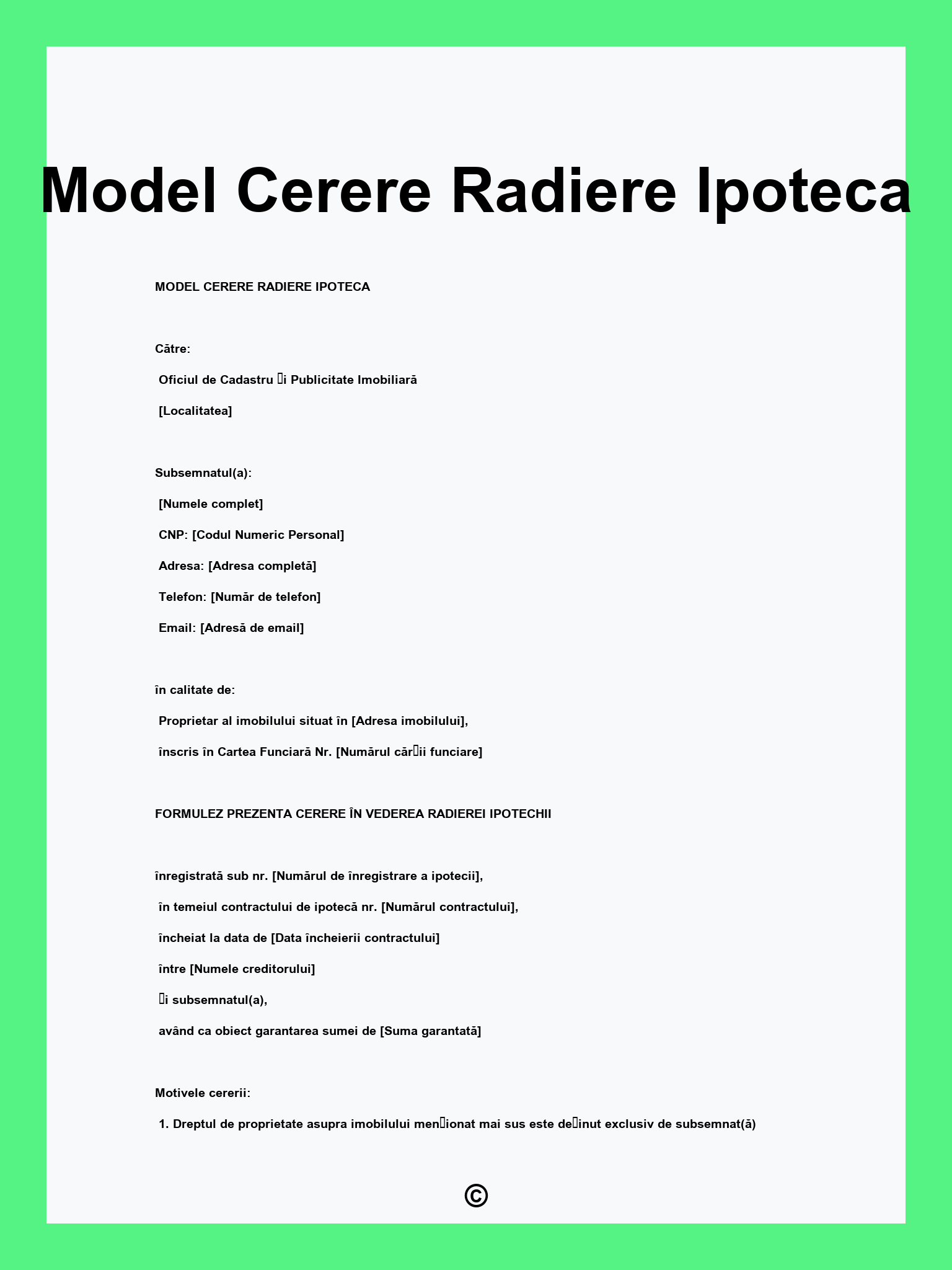 Model Cerere Radiere Ipoteca