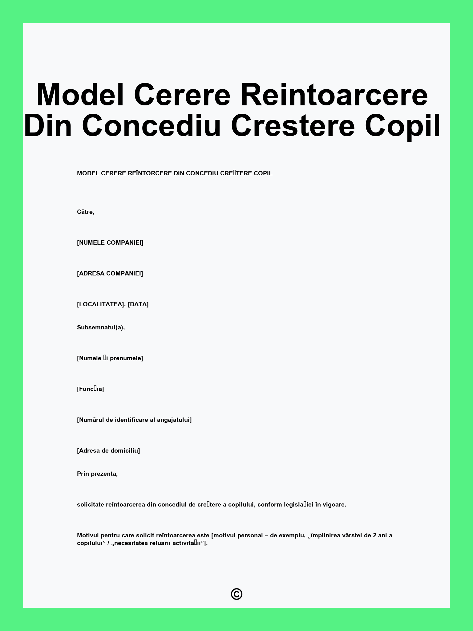 Model Cerere Reintoarcere Din Concediu Crestere Copil
