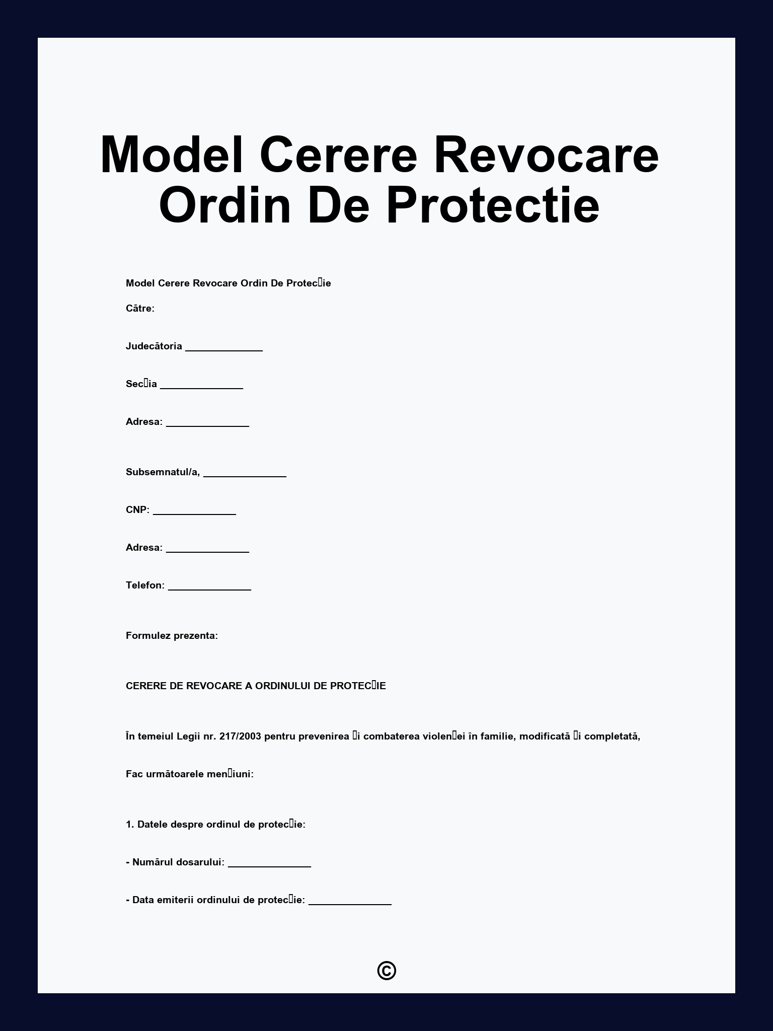Model Cerere Revocare Ordin De Protectie