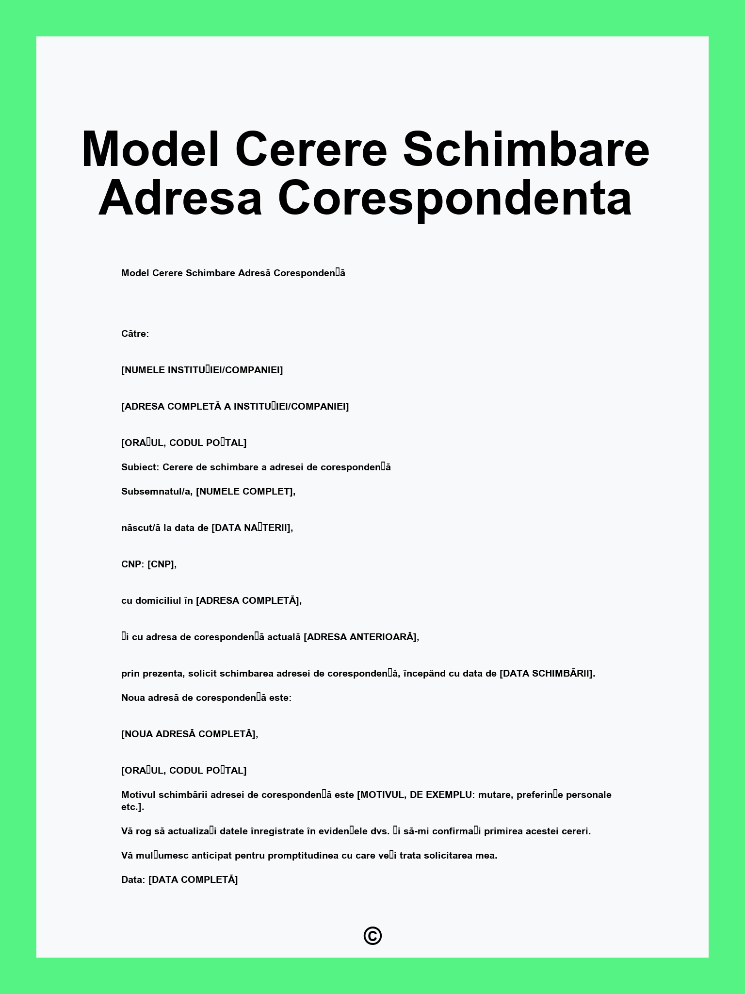 Model Cerere Schimbare Adresa Corespondenta