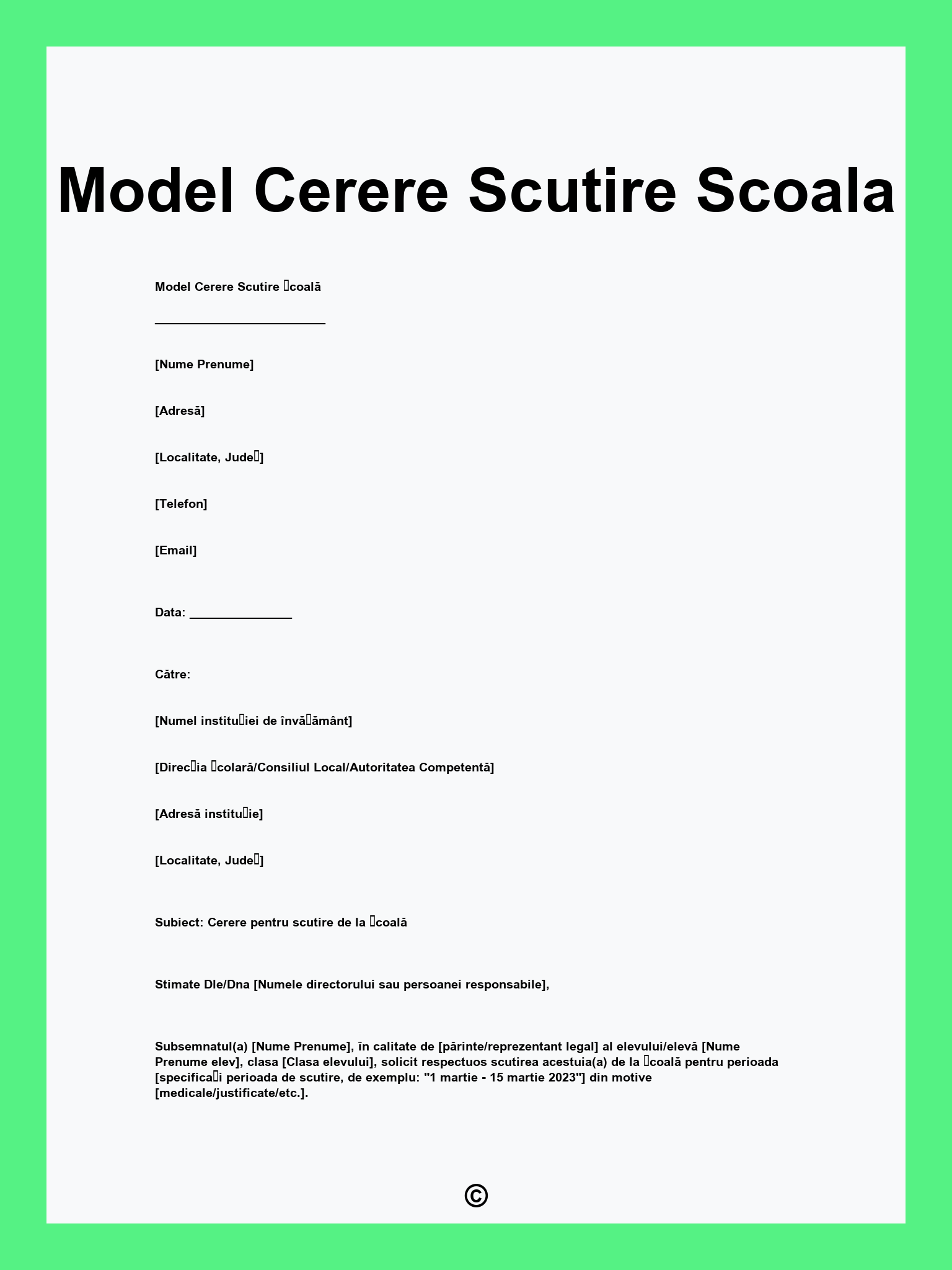 Model Cerere Scutire Scoala