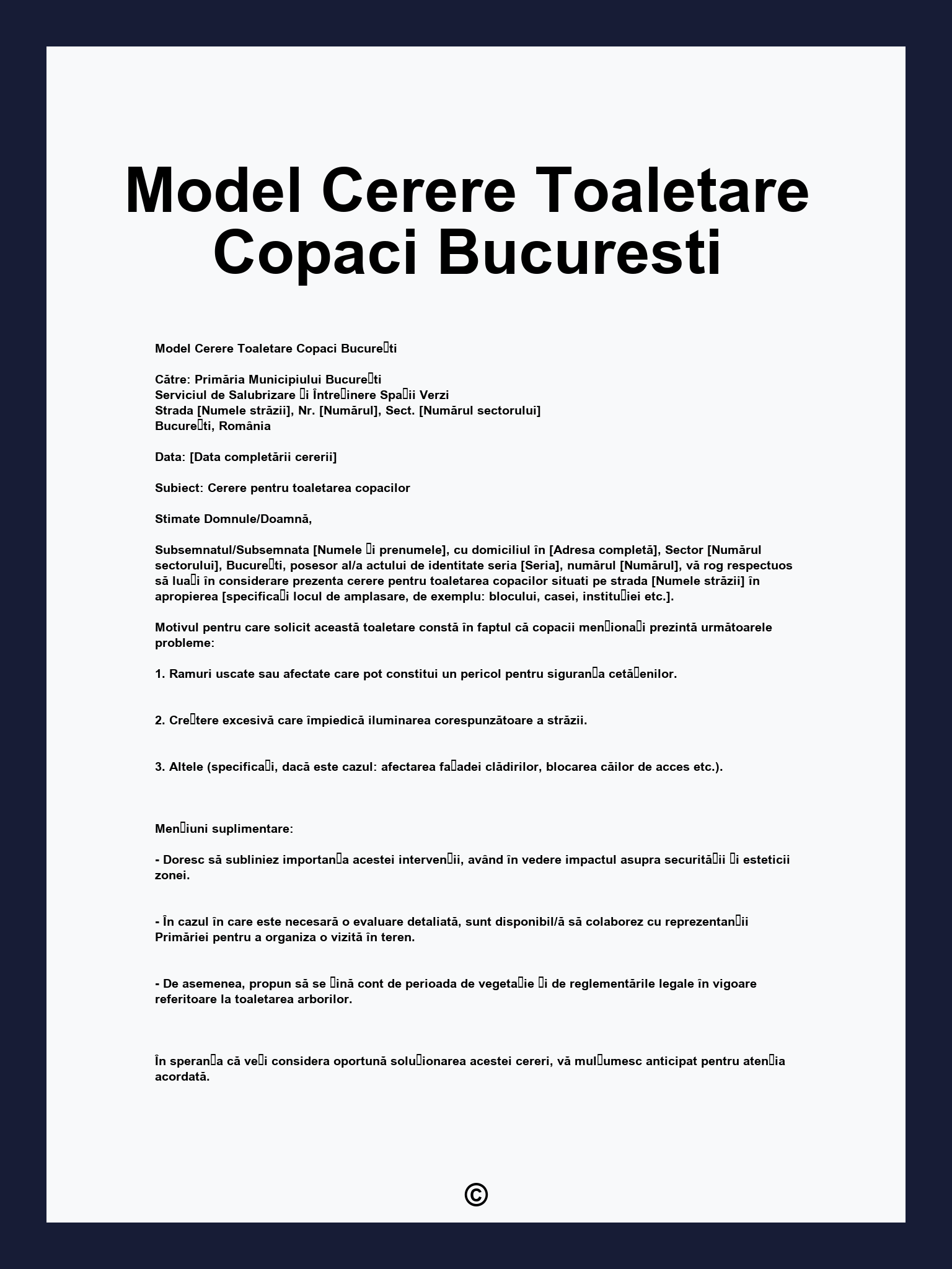 Model Cerere Toaletare Copaci Bucuresti