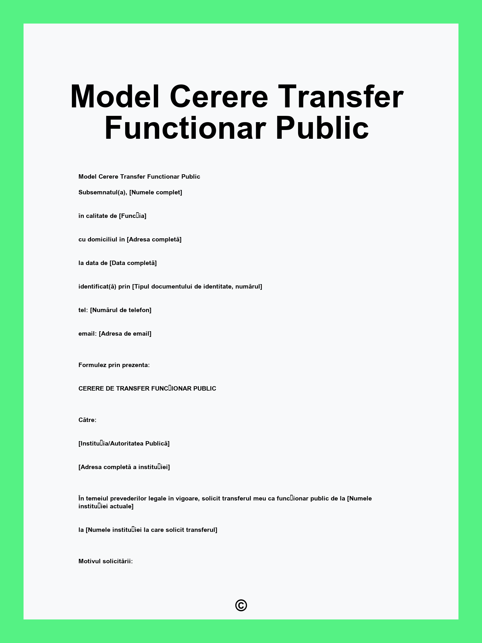 Model Cerere Transfer Functionar Public