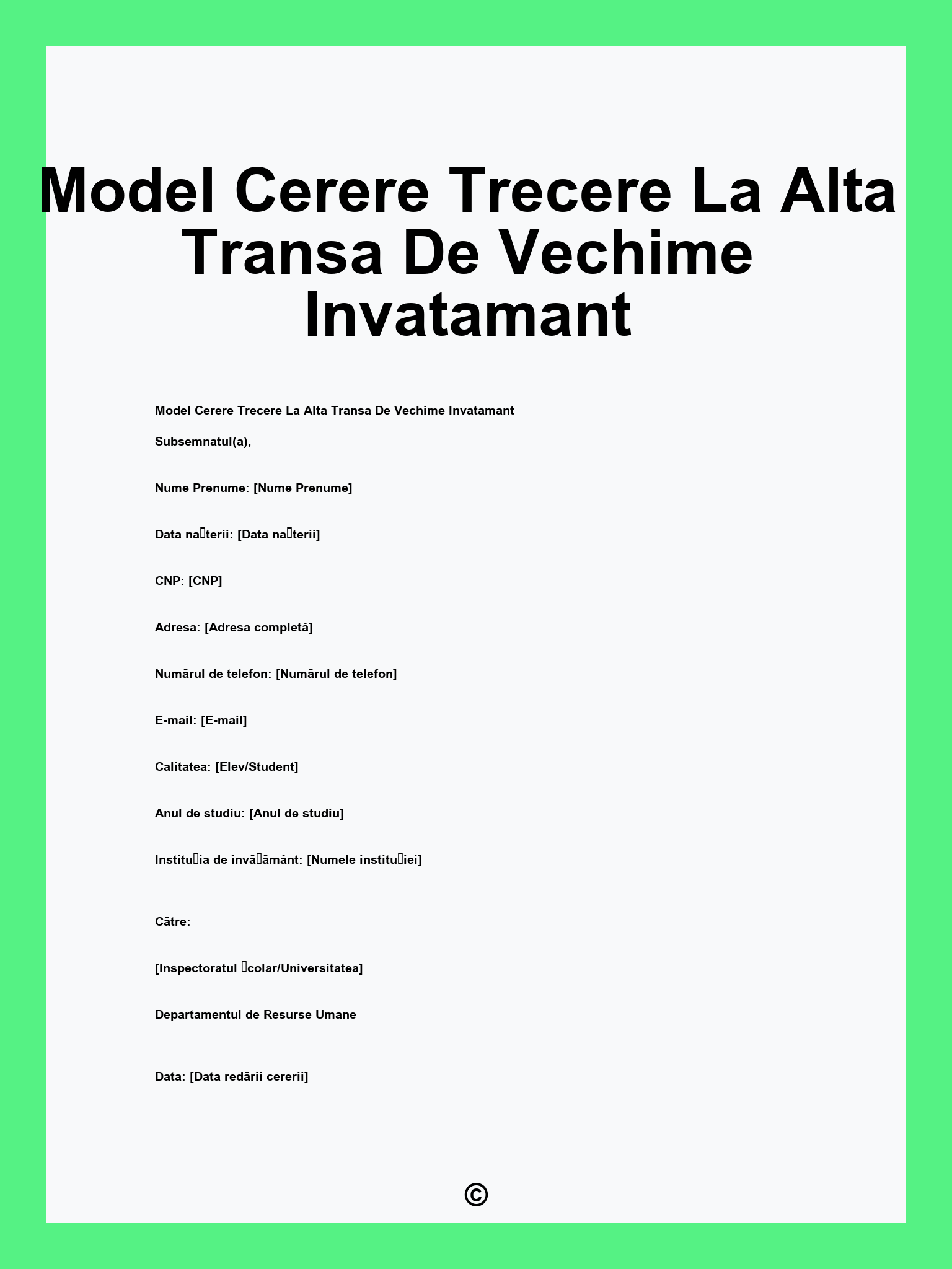 Model Cerere Trecere La Alta Transa De Vechime Invatamant