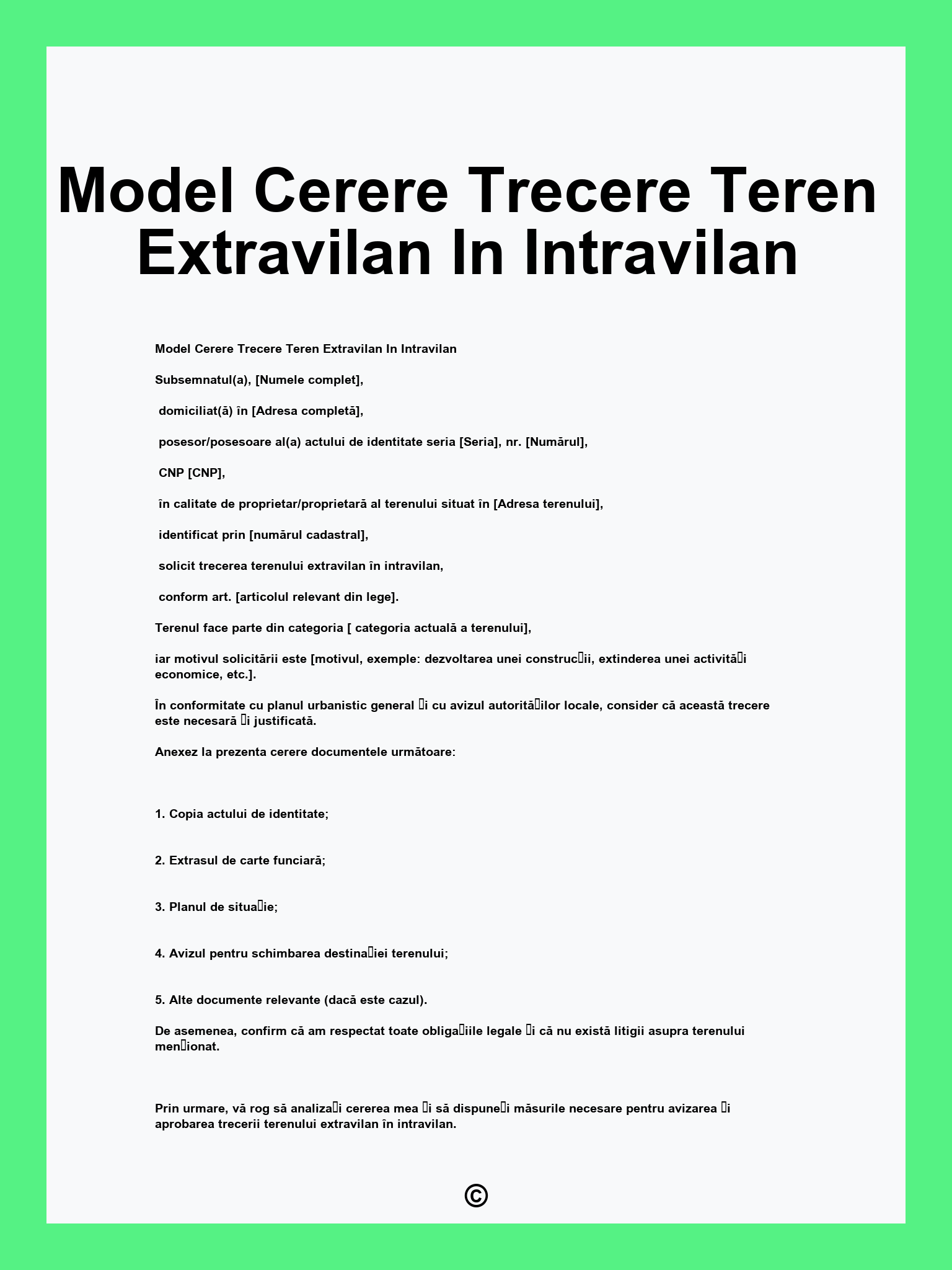Model Cerere Trecere Teren Extravilan In Intravilan