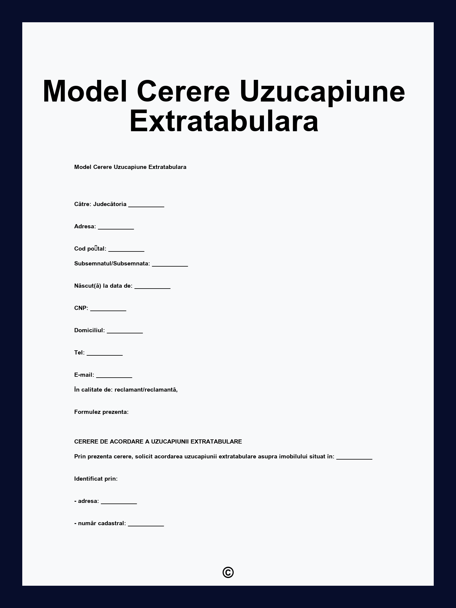 Model Cerere Uzucapiune Extratabulara