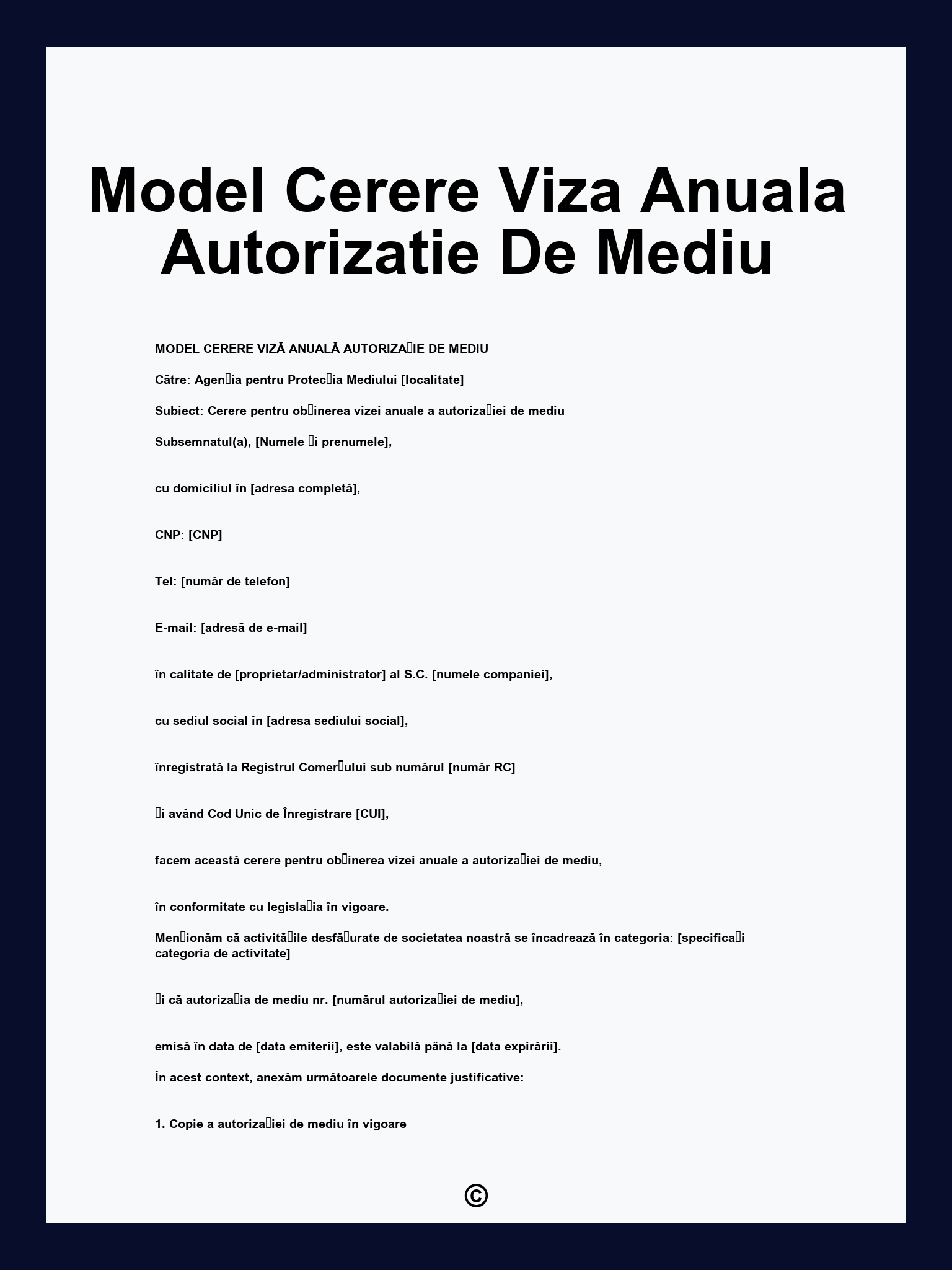 Model Cerere Viza Anuala Autorizatie De Mediu