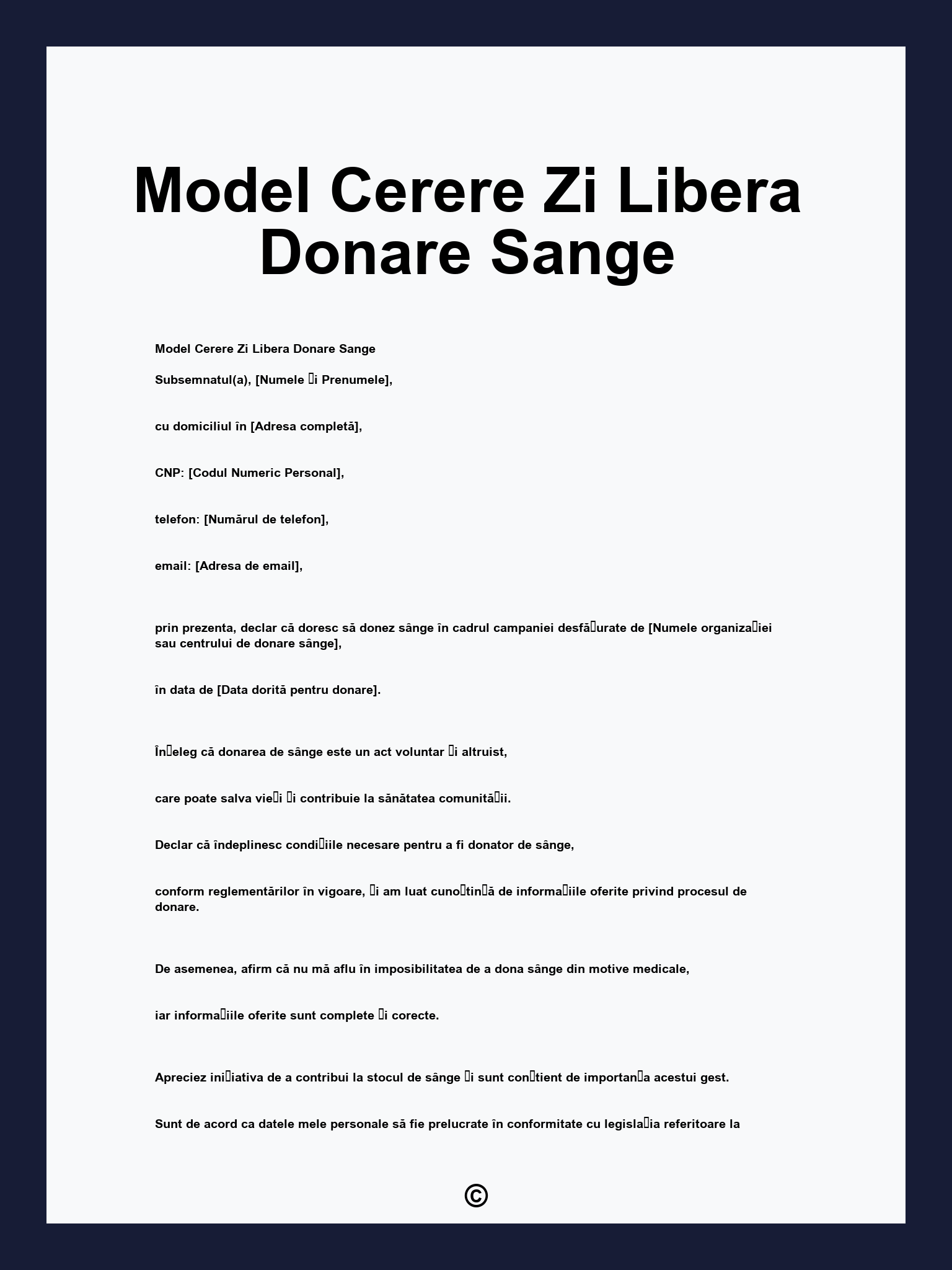Model Cerere Zi Libera Donare Sange