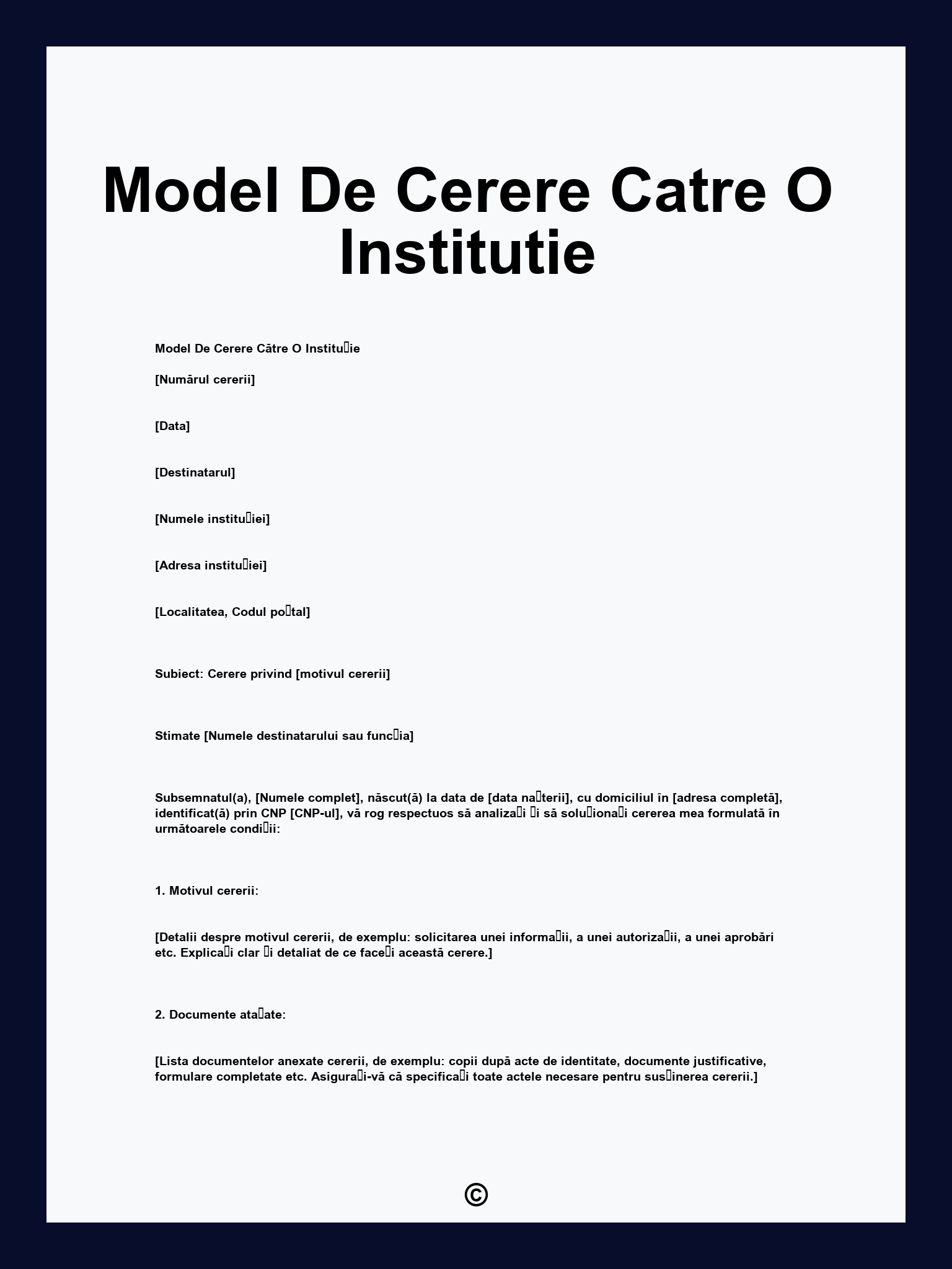 Model De Cerere Catre O Institutie