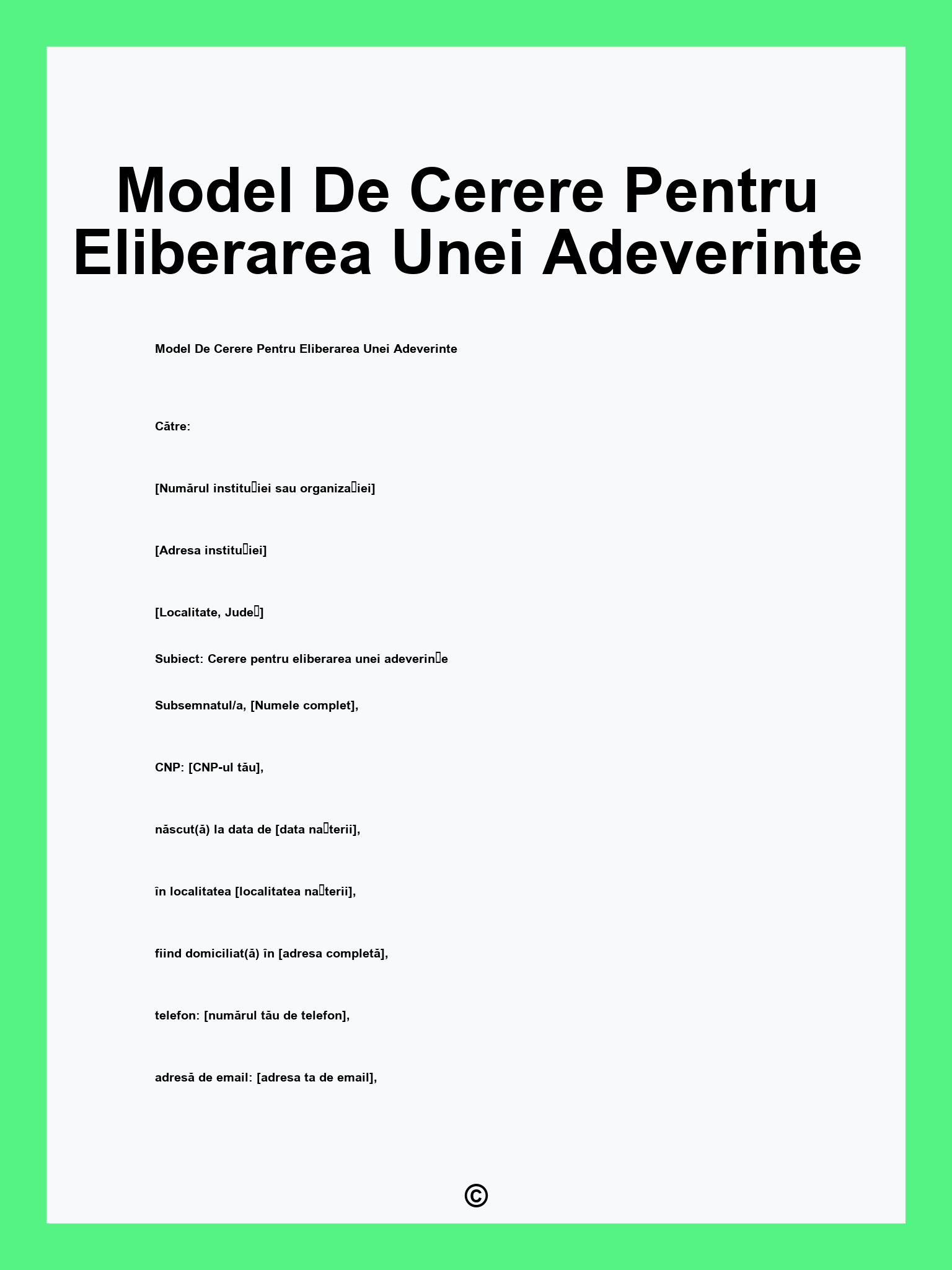 Model De Cerere Pentru Eliberarea Unei Adeverinte