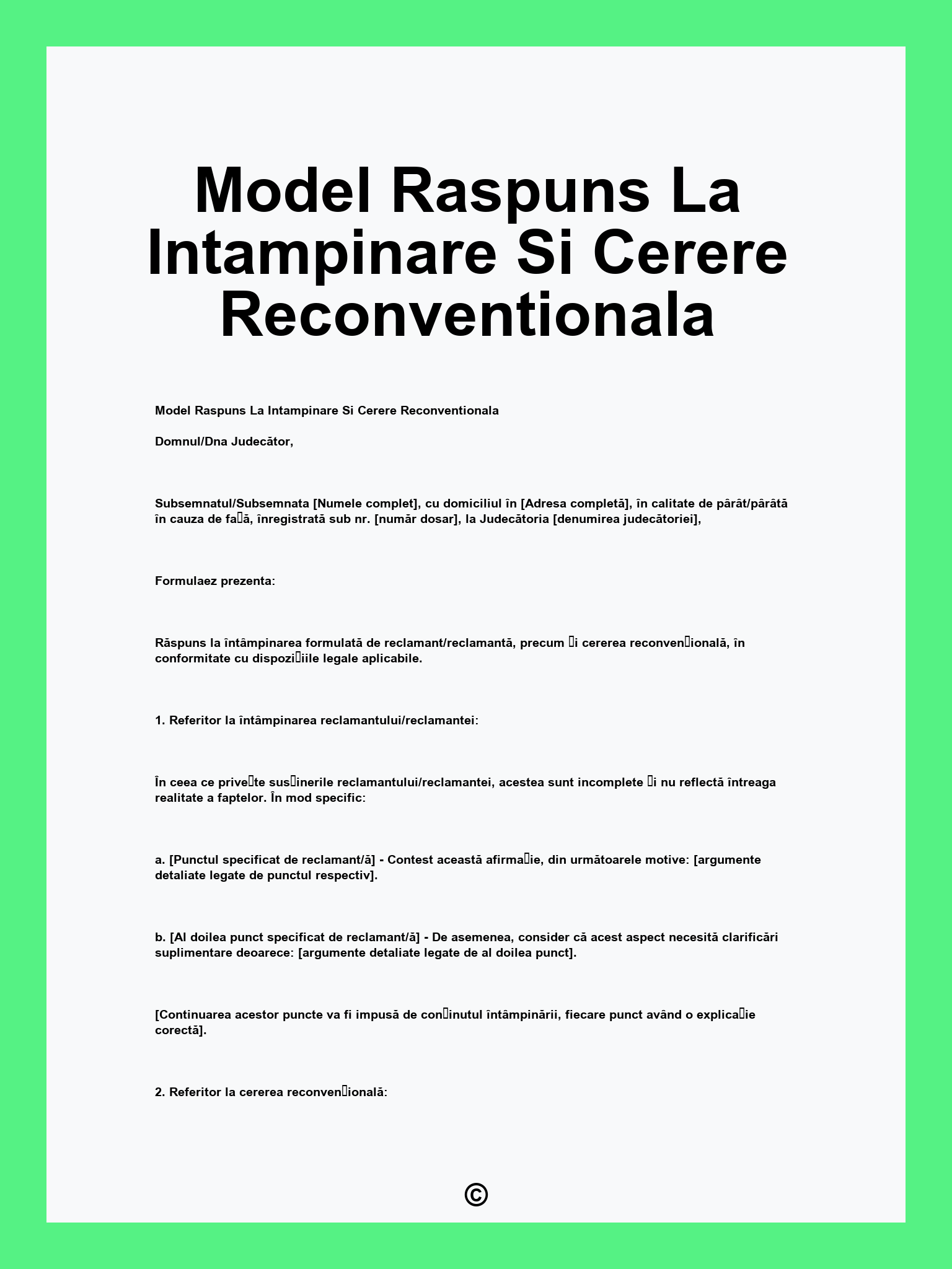 Model Raspuns La Intampinare Si Cerere Reconventionala